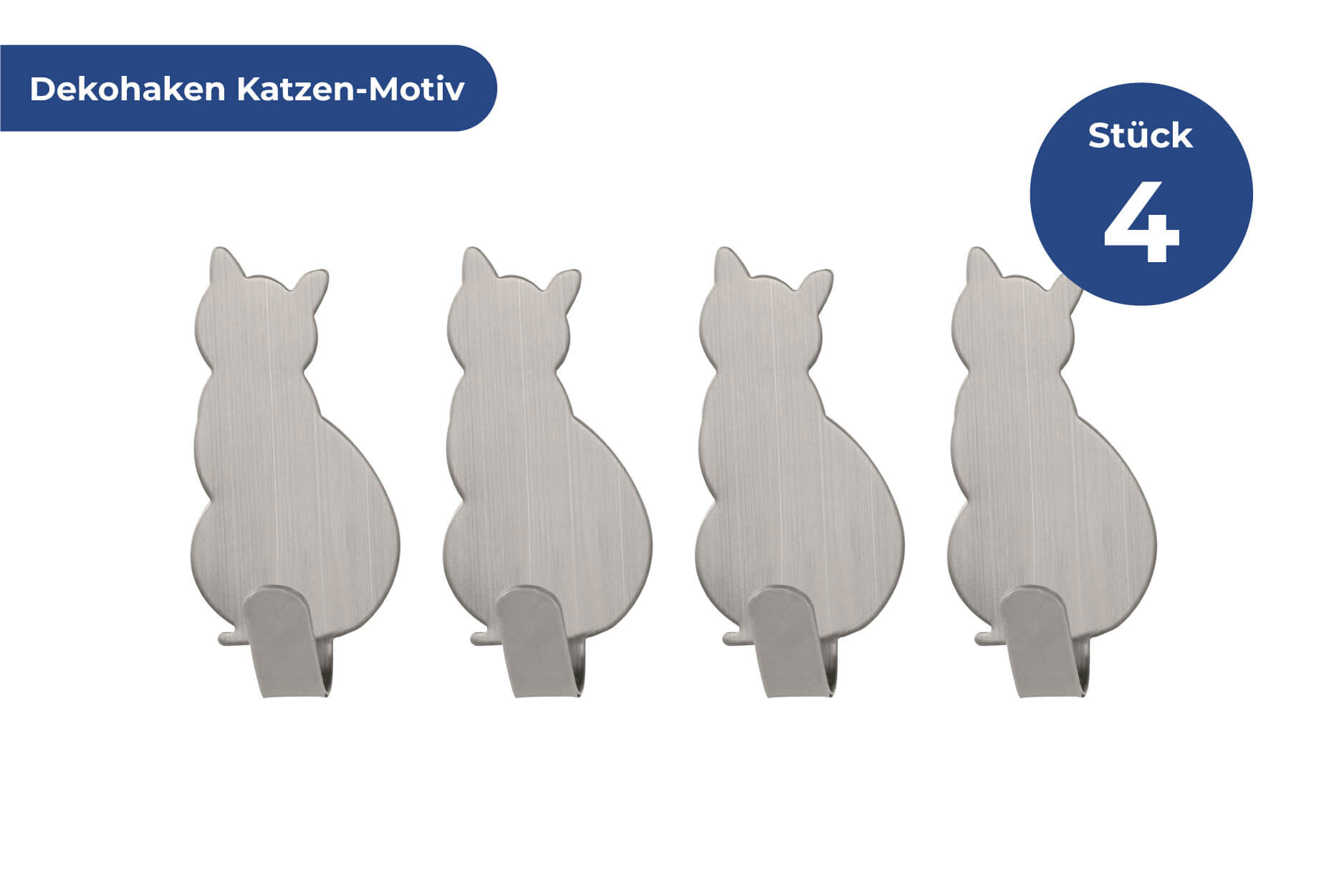 Wandhaken Katze, 4er Set