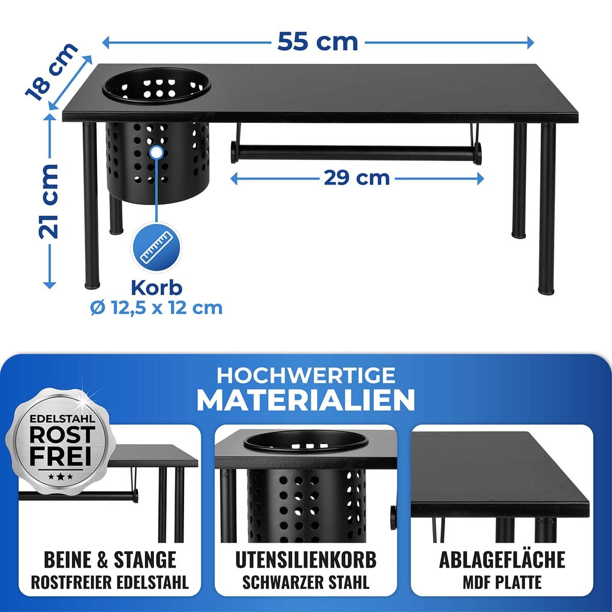 Regal mit Rollenhalter, Schwarz