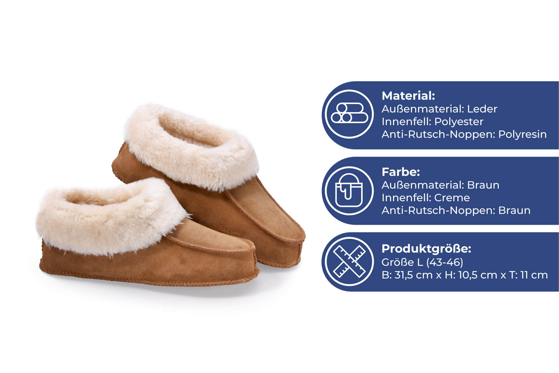 Leder-Hausschuhe mit Innenfell L Leder-Hausschuhe mit Innenfell L