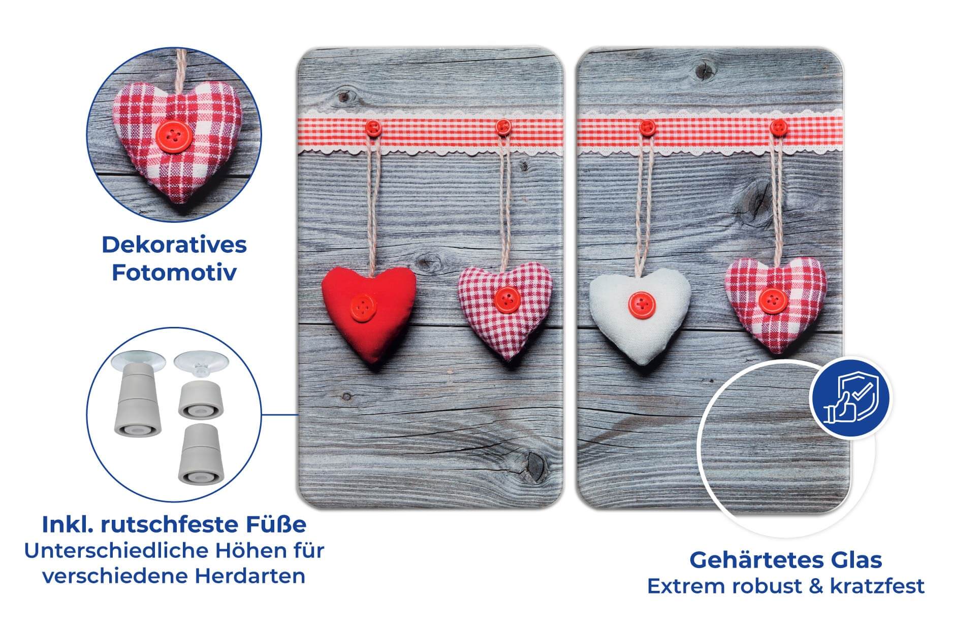 Herdabdeckplatte Universal Herzen 2er Set, für alle Herdarten