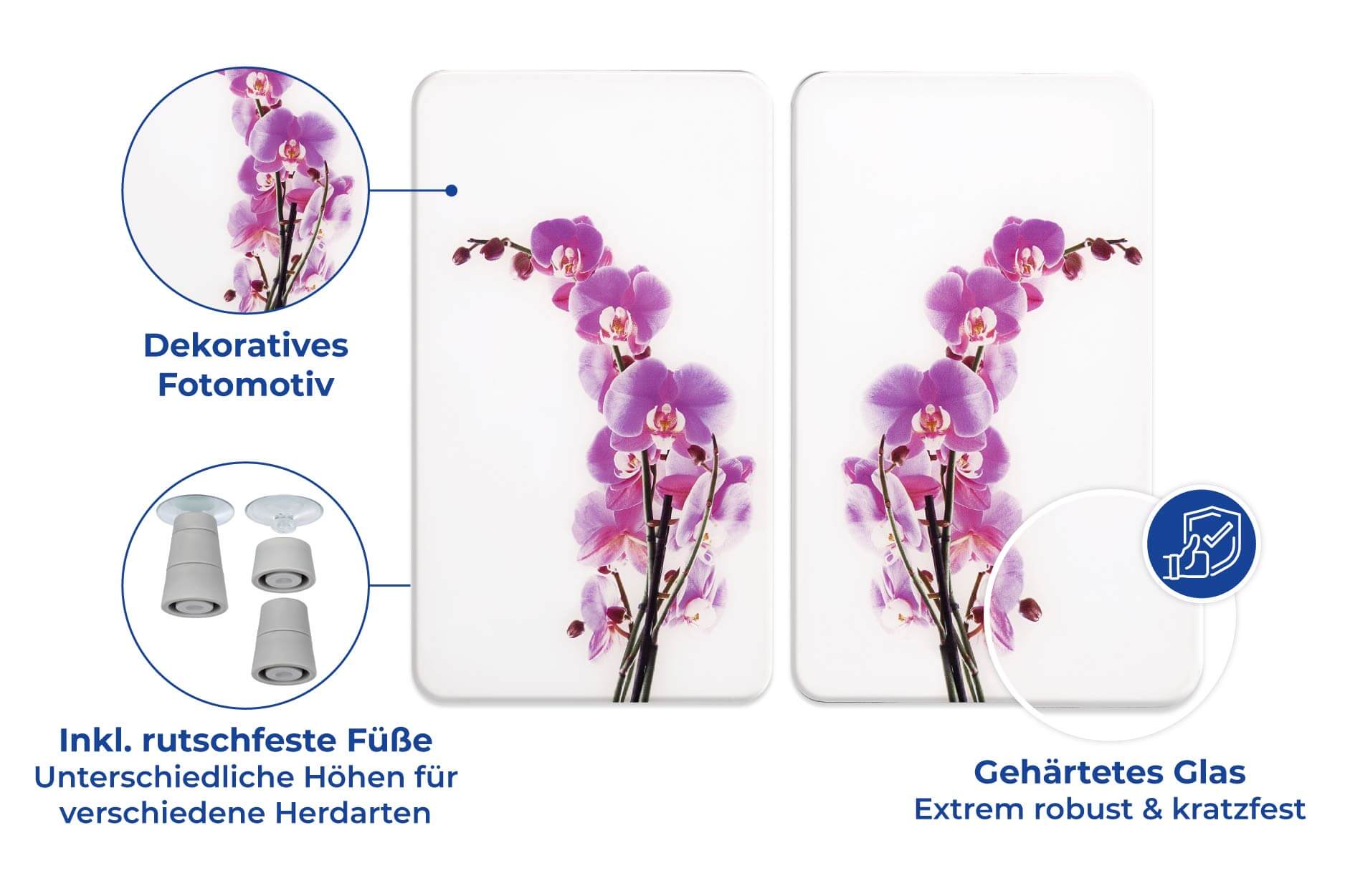 Herdabdeckplatte Universal Orchideenblüte 2er Set, für alle Herdarten