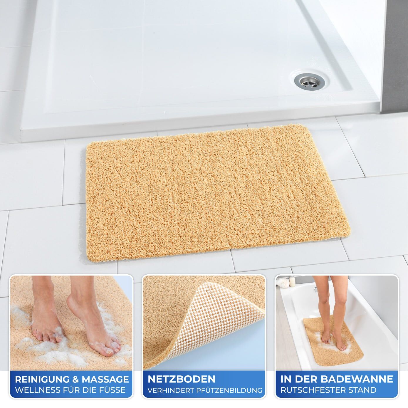 Wellness Duschmatte Outdoor, beige 60x40 cm Wellness Duschmatte Outdoor, beige 60x40 cm