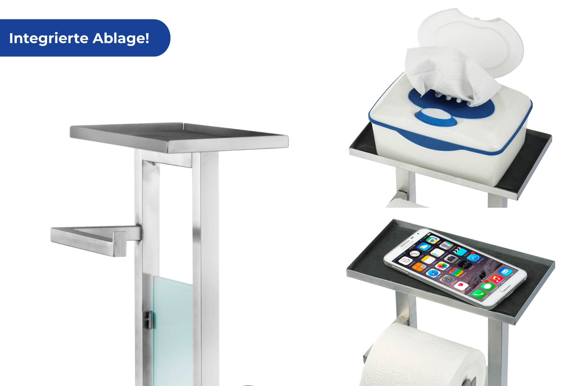 Stand WC-Garnitur Debar mit Ablage Edelstahl, rostfrei