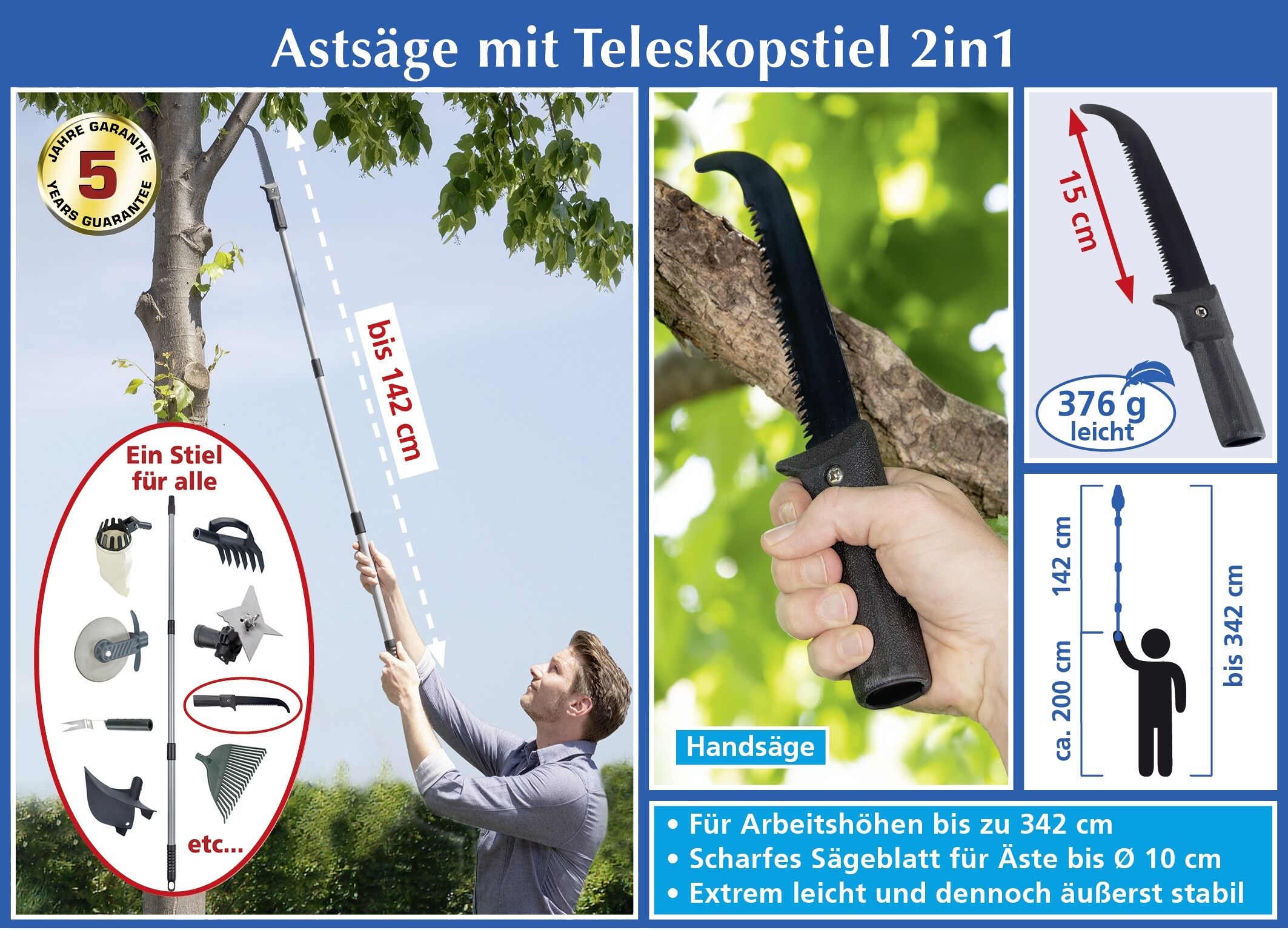 Astsäge mit Teleskopstiel 2in1