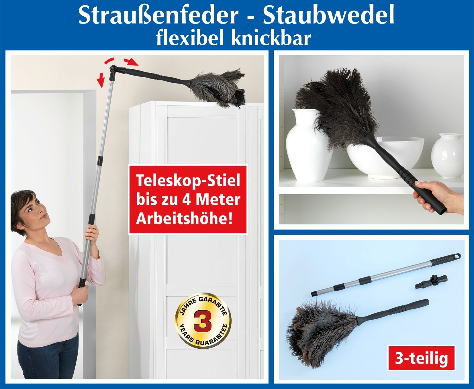 Straußenfeder-Staubwedel knickbar