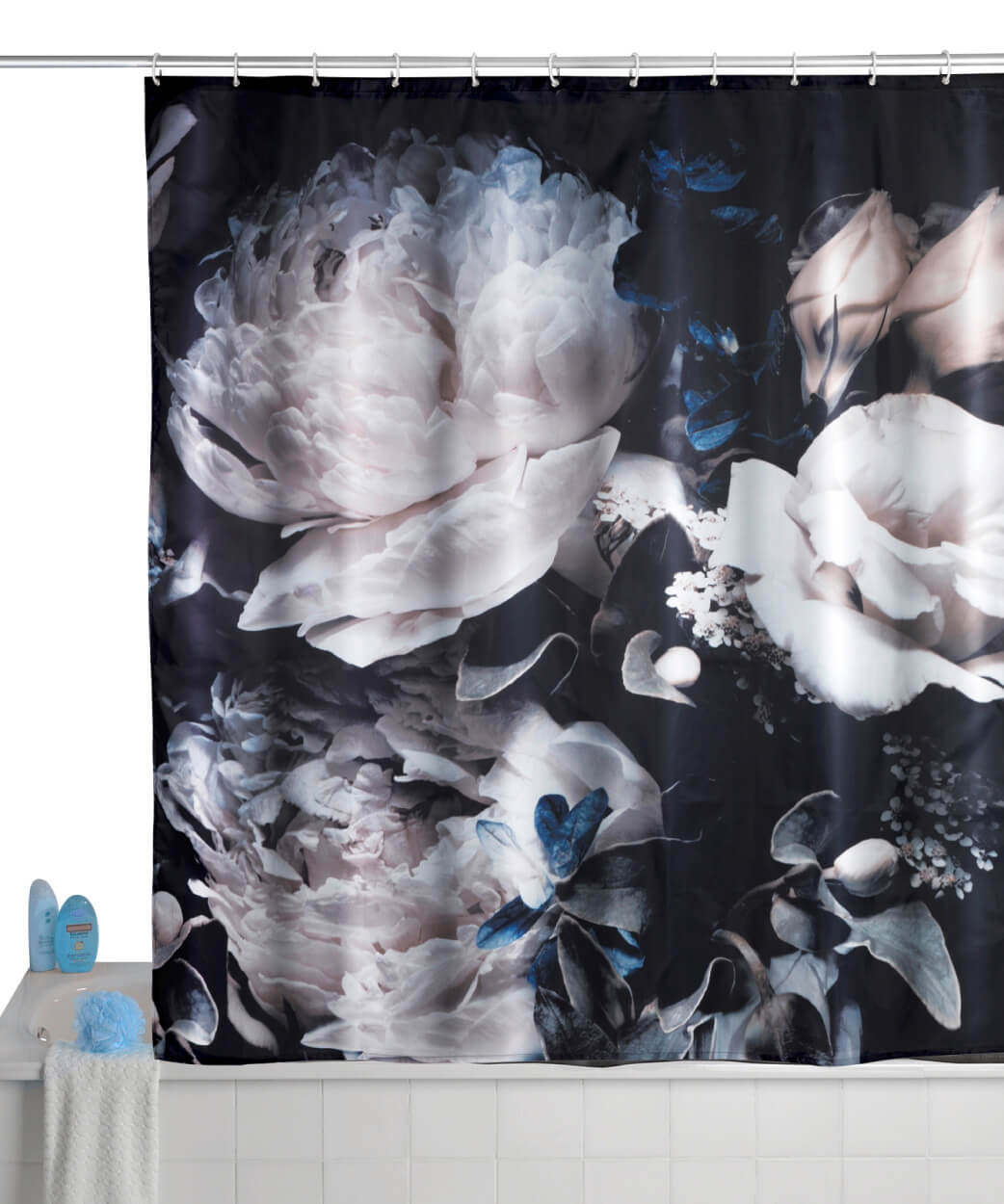 Anti-Schimmel Duschvorhang Peony, Textil (Polyester), 180 x 200 cm, waschbar