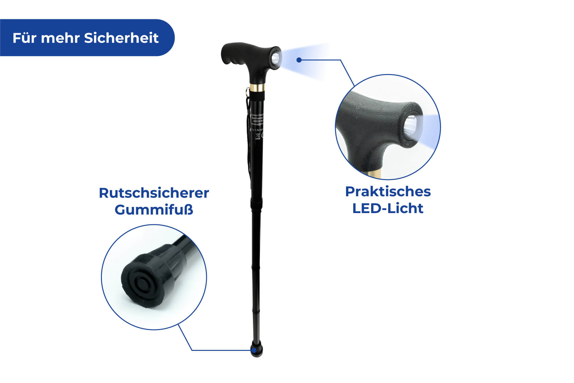 Spazierstock faltbar mit LED-Licht Spazierstock faltbar mit LED-Licht