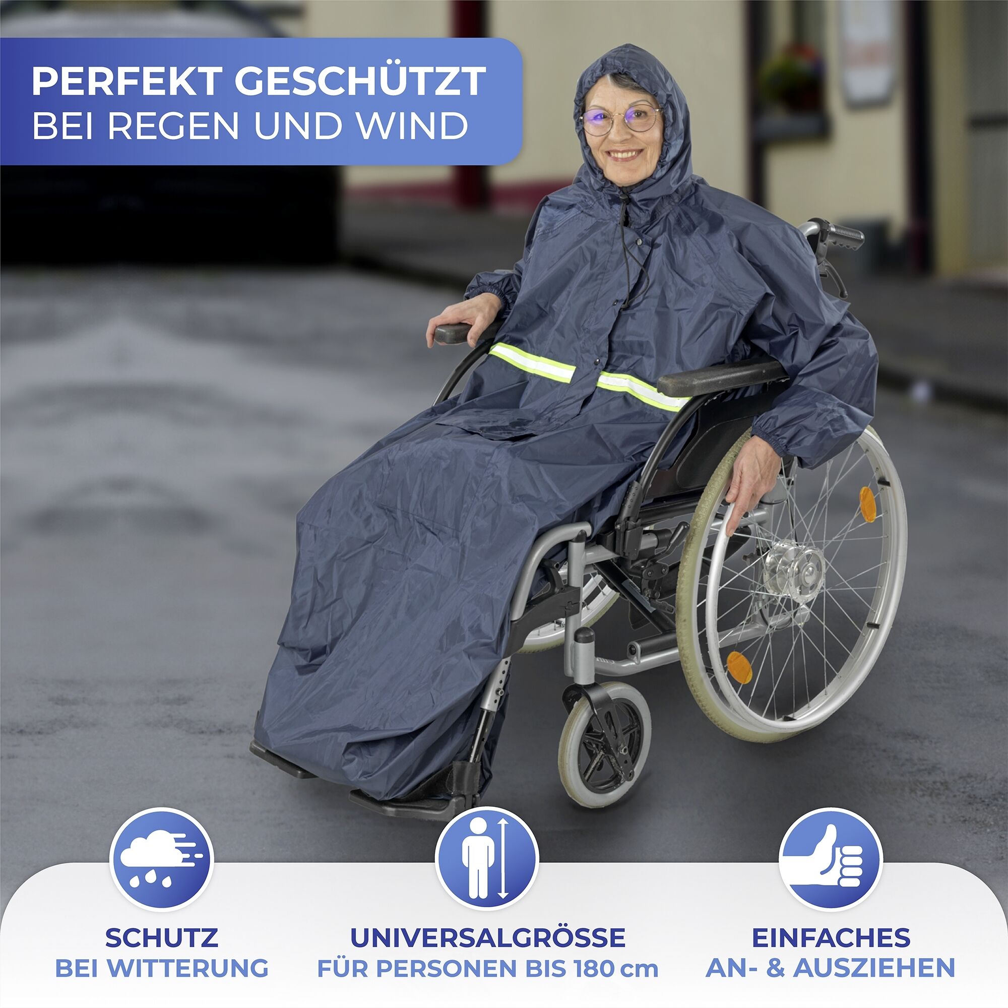 Rollstuhl-Regencape mit Ärmeln Rollstuhl-Regencape mit Ärmeln