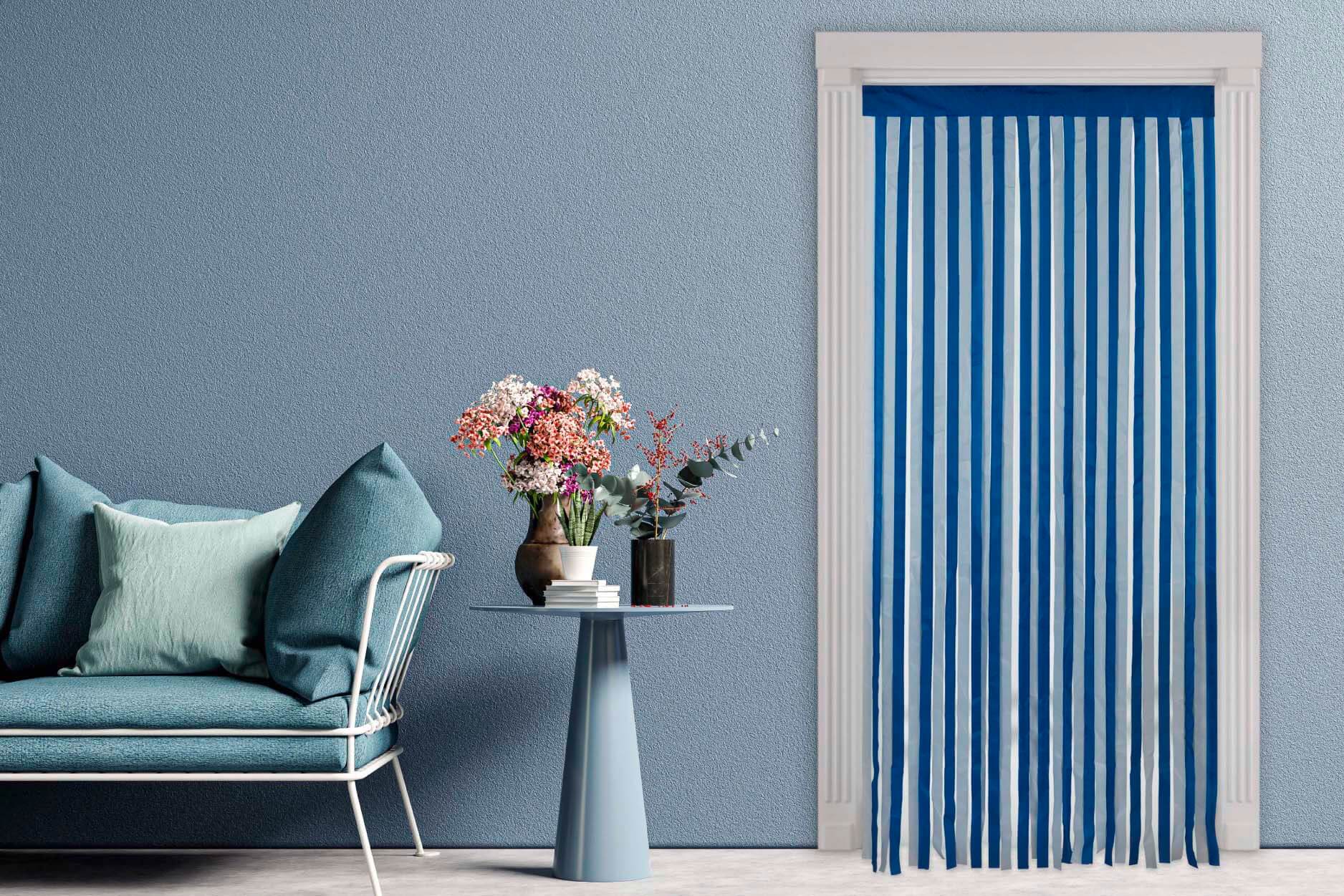 Türvorhang, blau-weiß