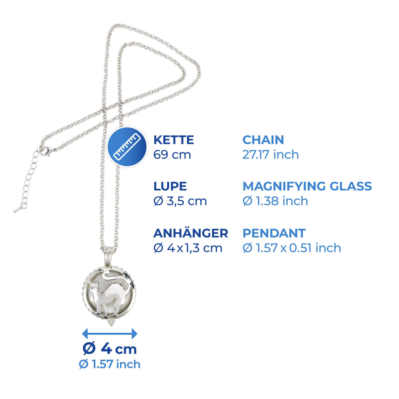 Kette mit Lupenanhänger KATZE Kette mit Lupenanhänger KATZE