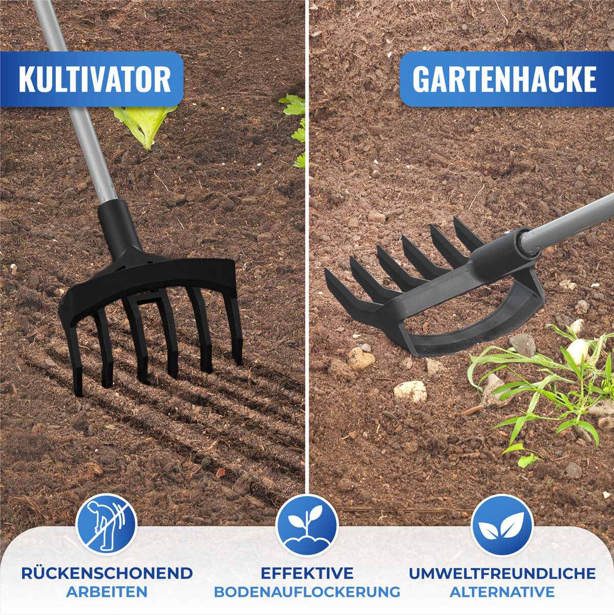 Gartenhacke & Kultivator mit Teleskopstiel 2in1