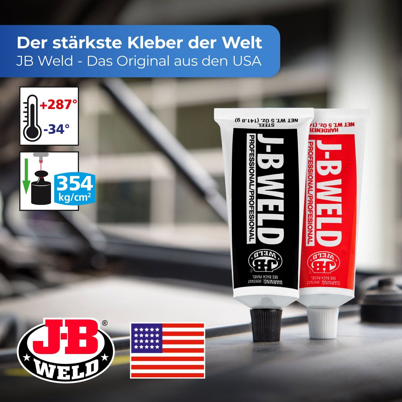JB Weld „Industro“ 2-Komponenten-Kleber, 2 XXL-Tuben, klebt dauerhaft alles, superfest