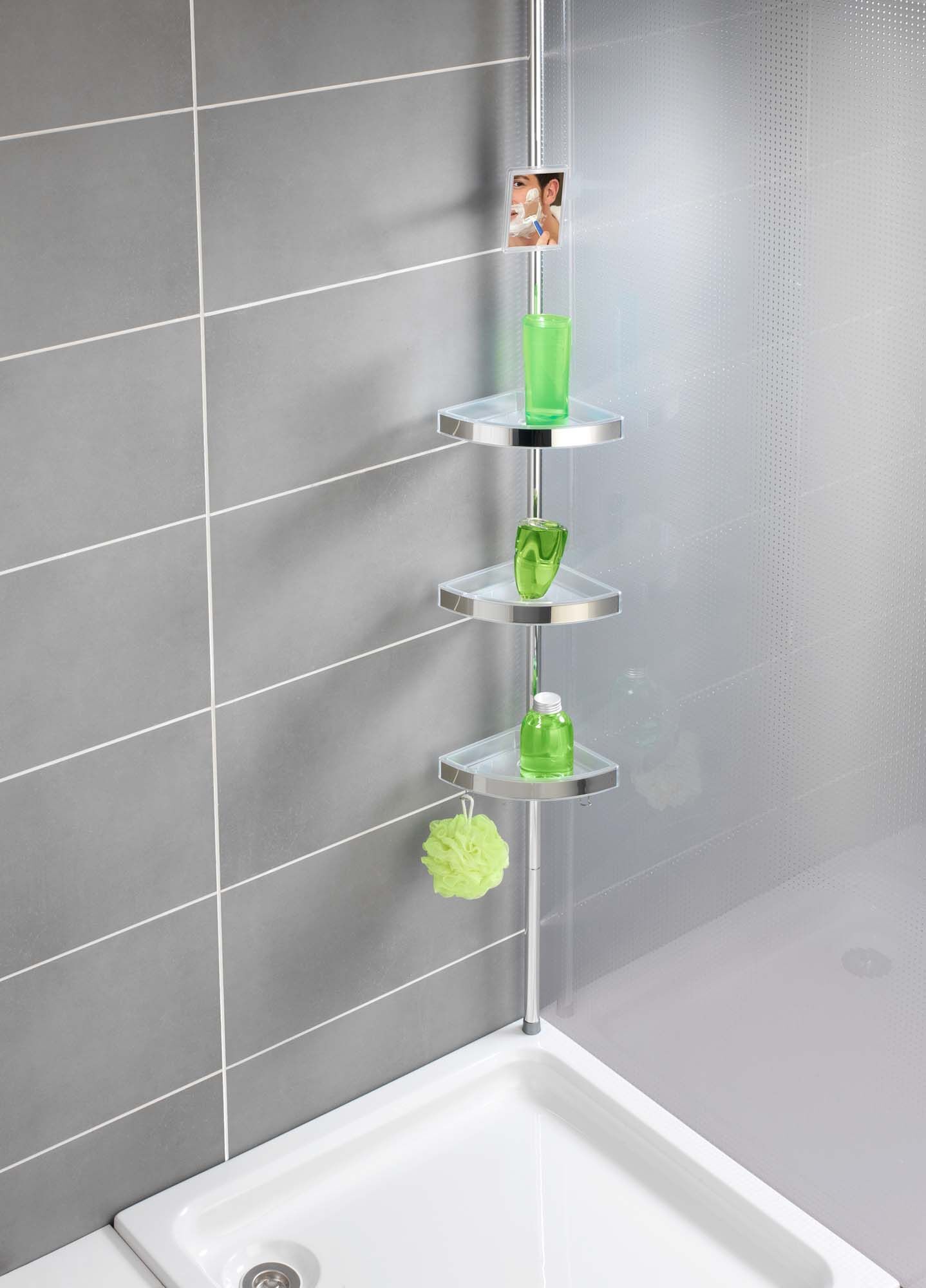 Teleskop Duschecke Premium glänzend, mit 3 Ablagen und Spiegel Teleskop Duschecke Premium glänzend, mit 3 Ablagen und Spiegel