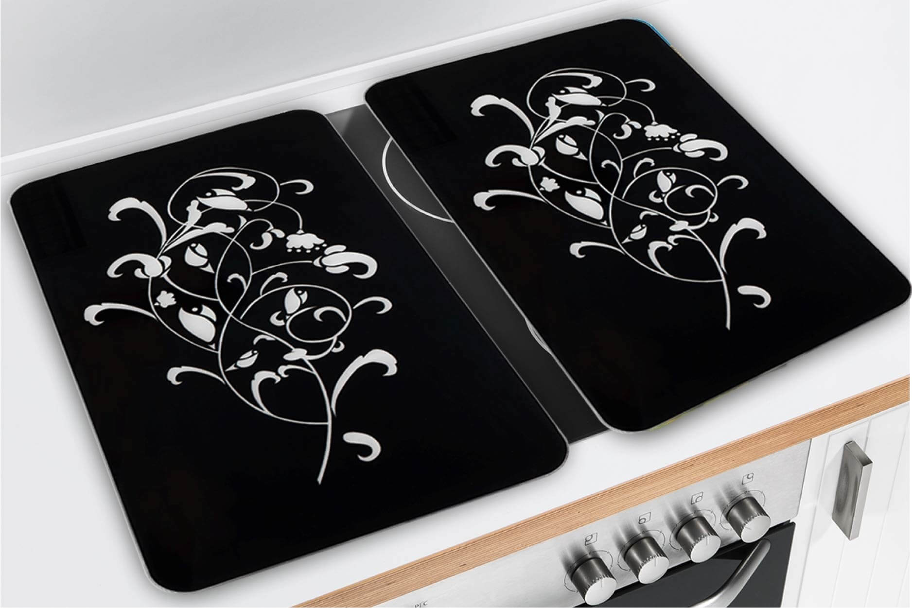 Herdabdeckplatte Universal Ornamento Nero 2er Set, für alle Herdarten