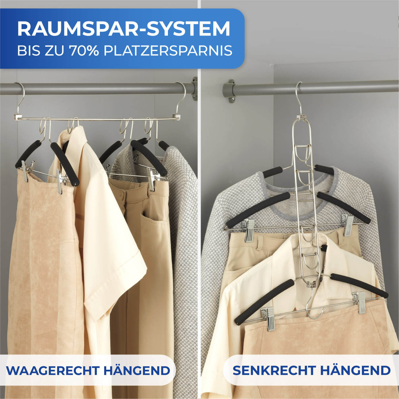 Raumspar-System für Kleiderbügel, 5 teilig