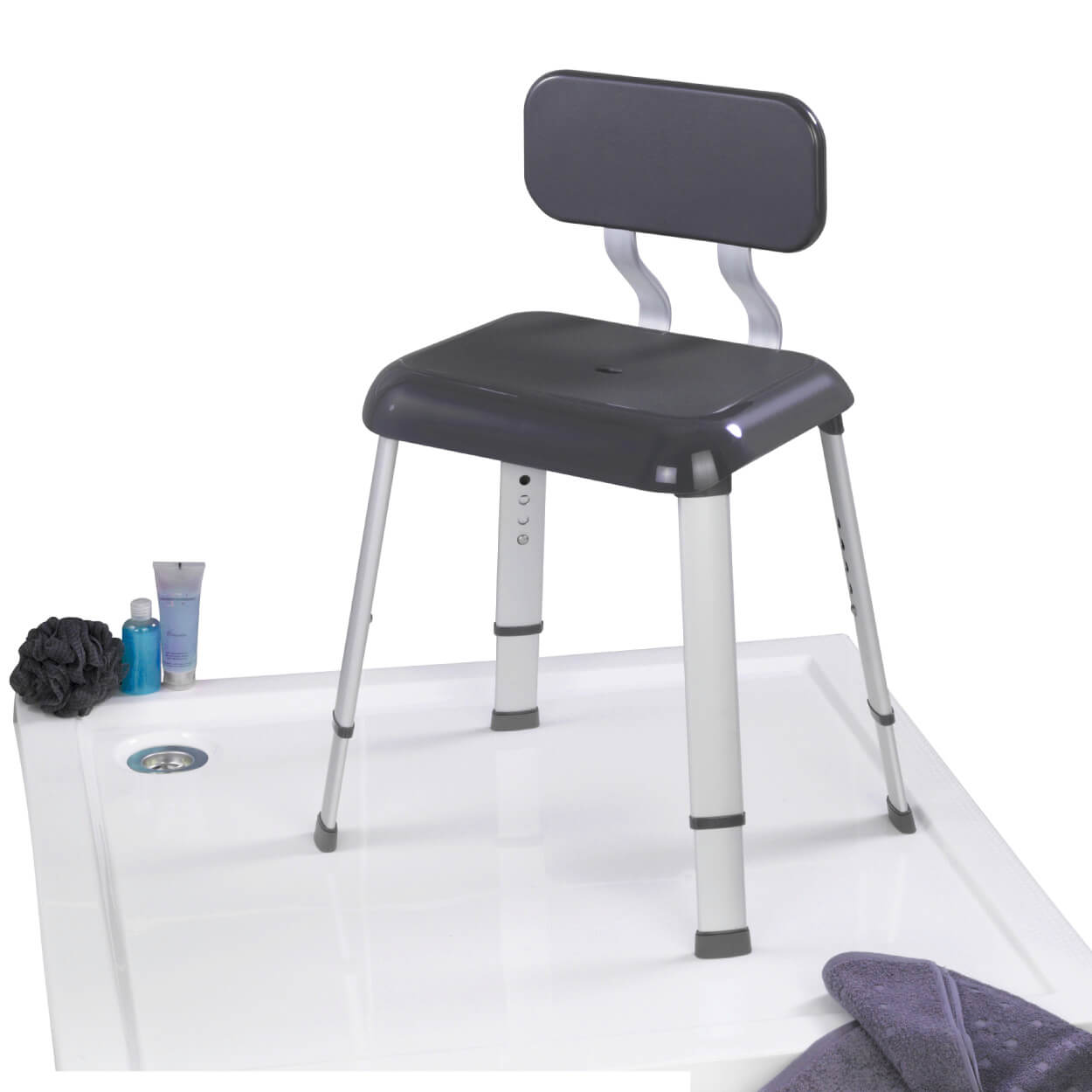 Badhocker mit Rückenlehne Secura Premium, bis 130 kg Tragkraft