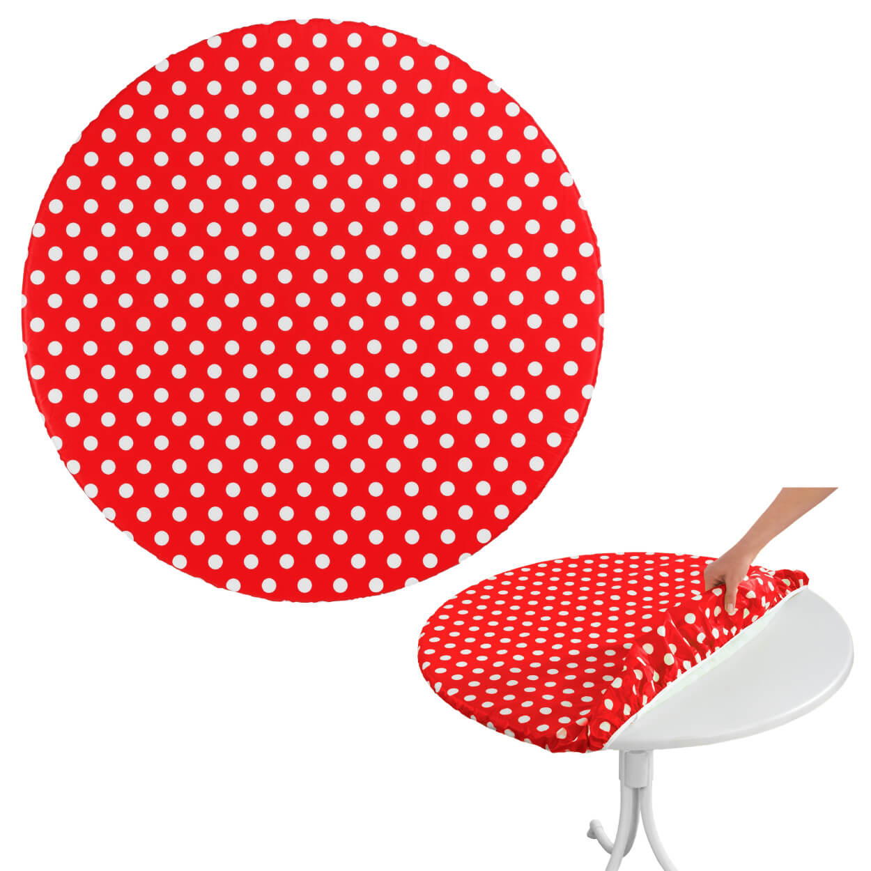 Spann-Tischdecke Rot, gepunktet