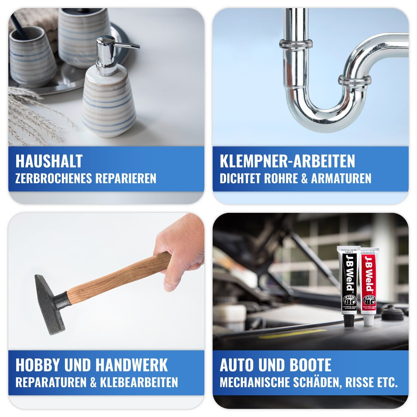 JB Weld „Industro“ 2-Komponenten-Kleber, 2 XXL-Tuben, klebt dauerhaft alles, superfest