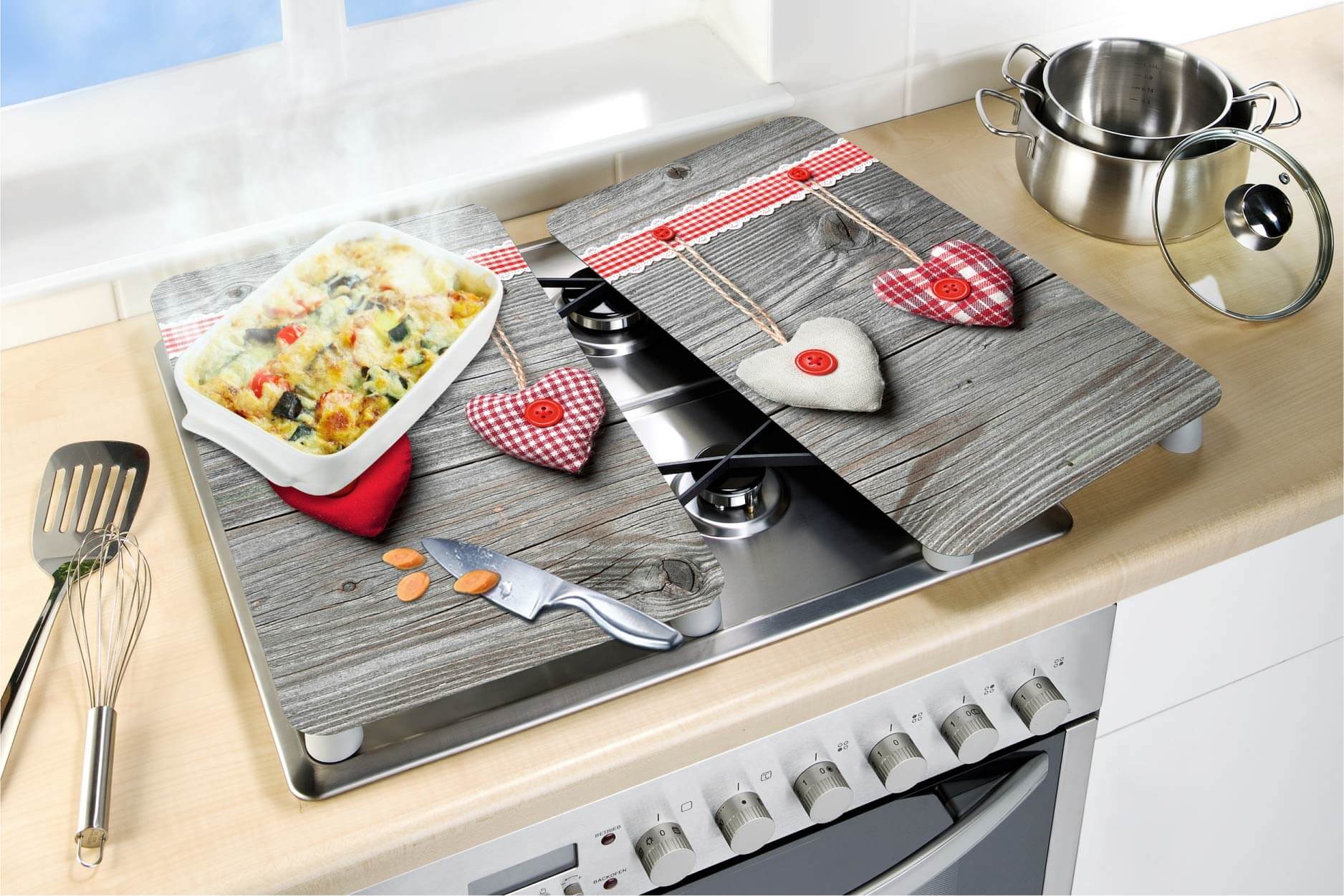 Herdabdeckplatte Universal Herzen 2er Set, für alle Herdarten