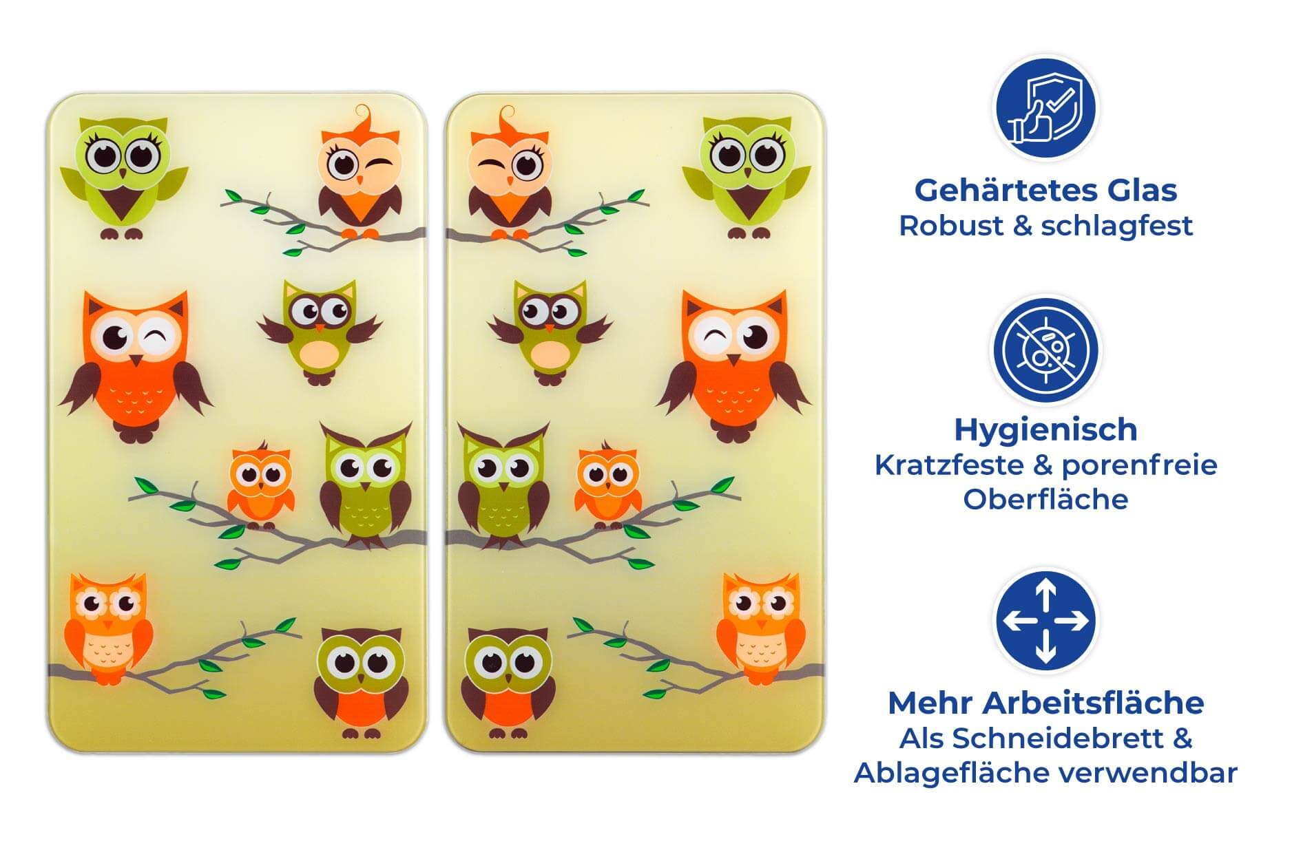 Herdabdeckplatten Universal Eulenversammlung 2er Set, für alle Herdarten