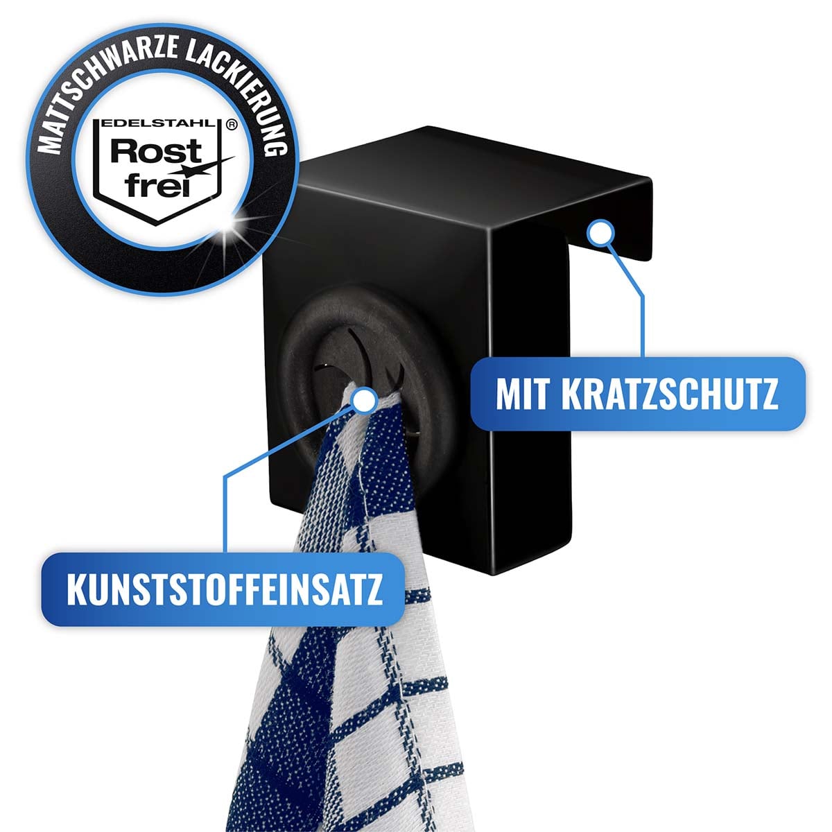 Haken Push, Matt schwarz Haken Push, Matt schwarz
