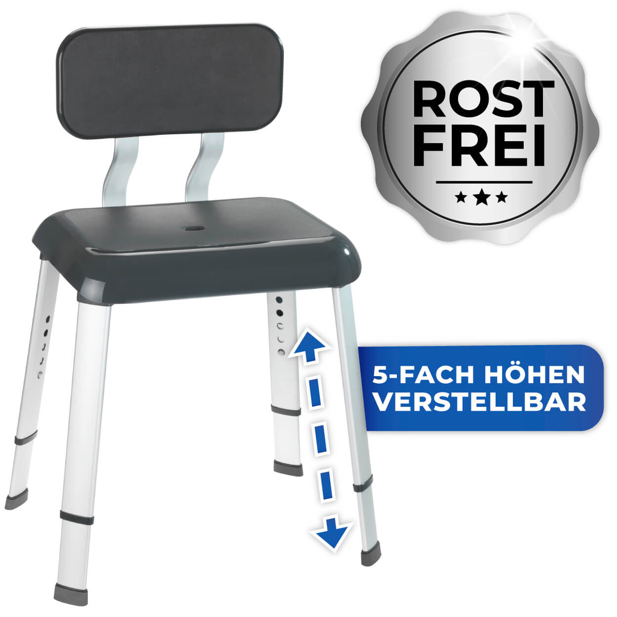 Badhocker mit Rückenlehne Secura Premium, bis 130 kg Tragkraft Badhocker mit Rückenlehne Secura Premium, bis 130 kg Tragkraft