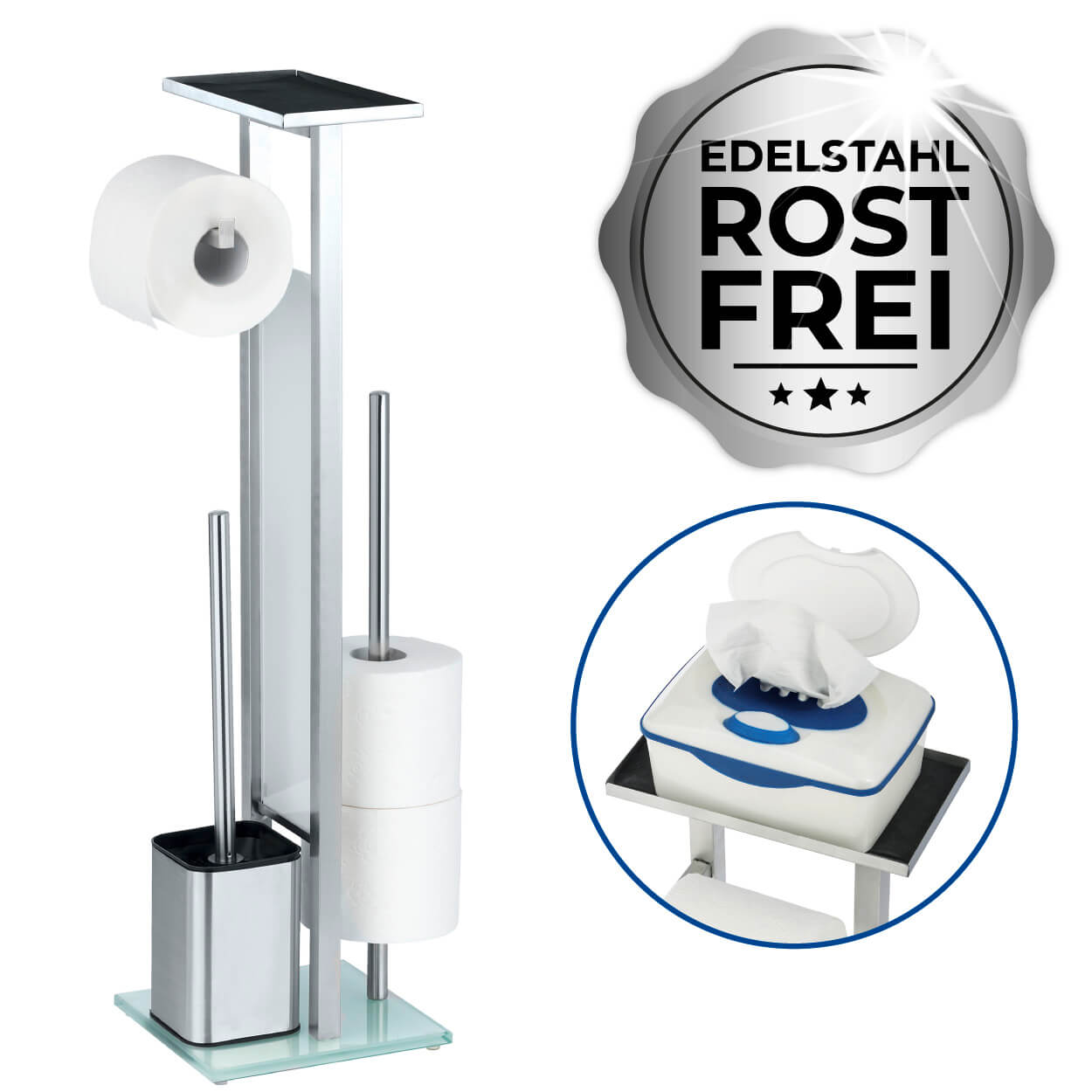 Stand WC-Garnitur Debar mit Ablage Edelstahl, rostfrei