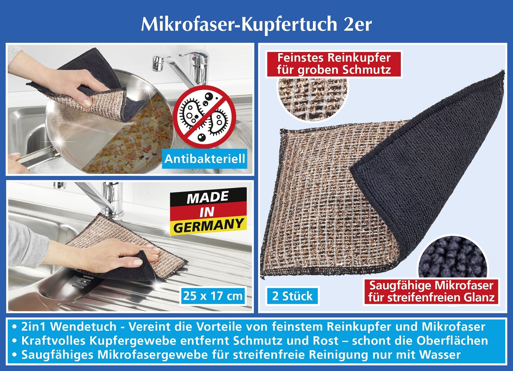 Mikrofaser-Kupfertuch 2in1 2er Mikrofaser-Kupfertuch 2in1 2er
