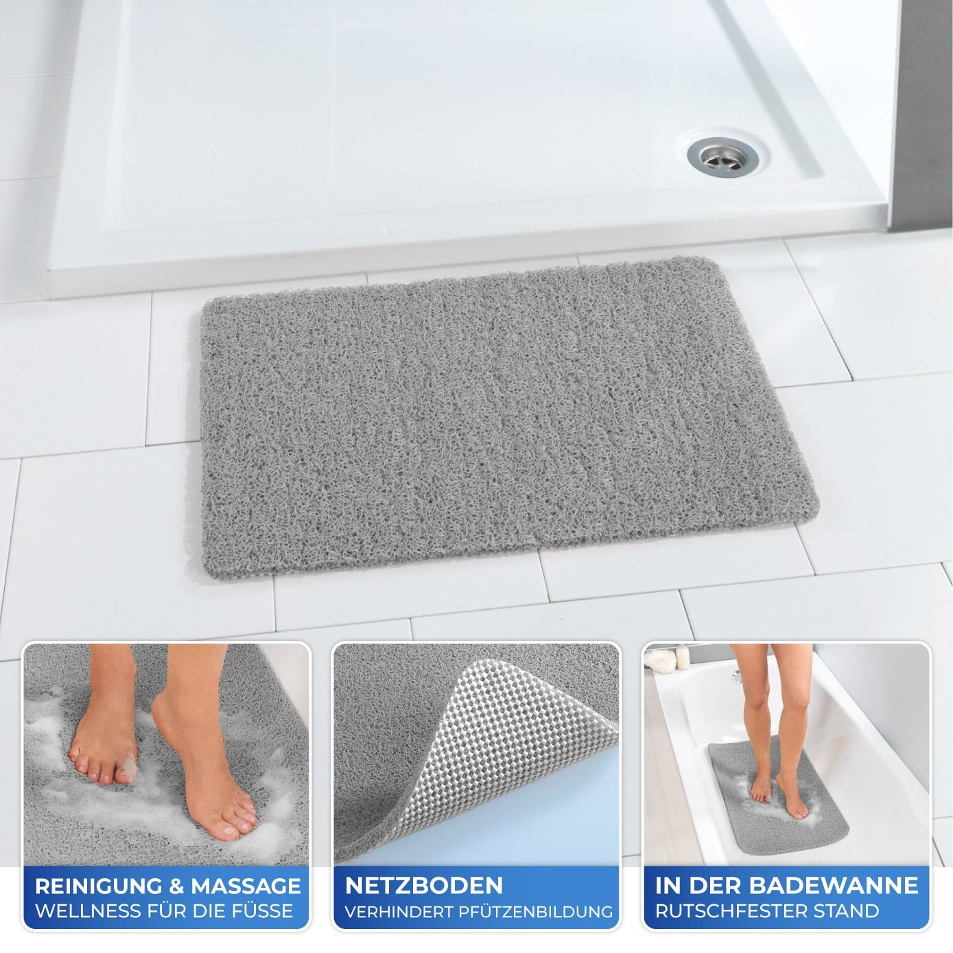 Wellness Duschmatte Outdoor, grau 60x40 cm Wellness Duschmatte Outdoor, grau 60x40 cm