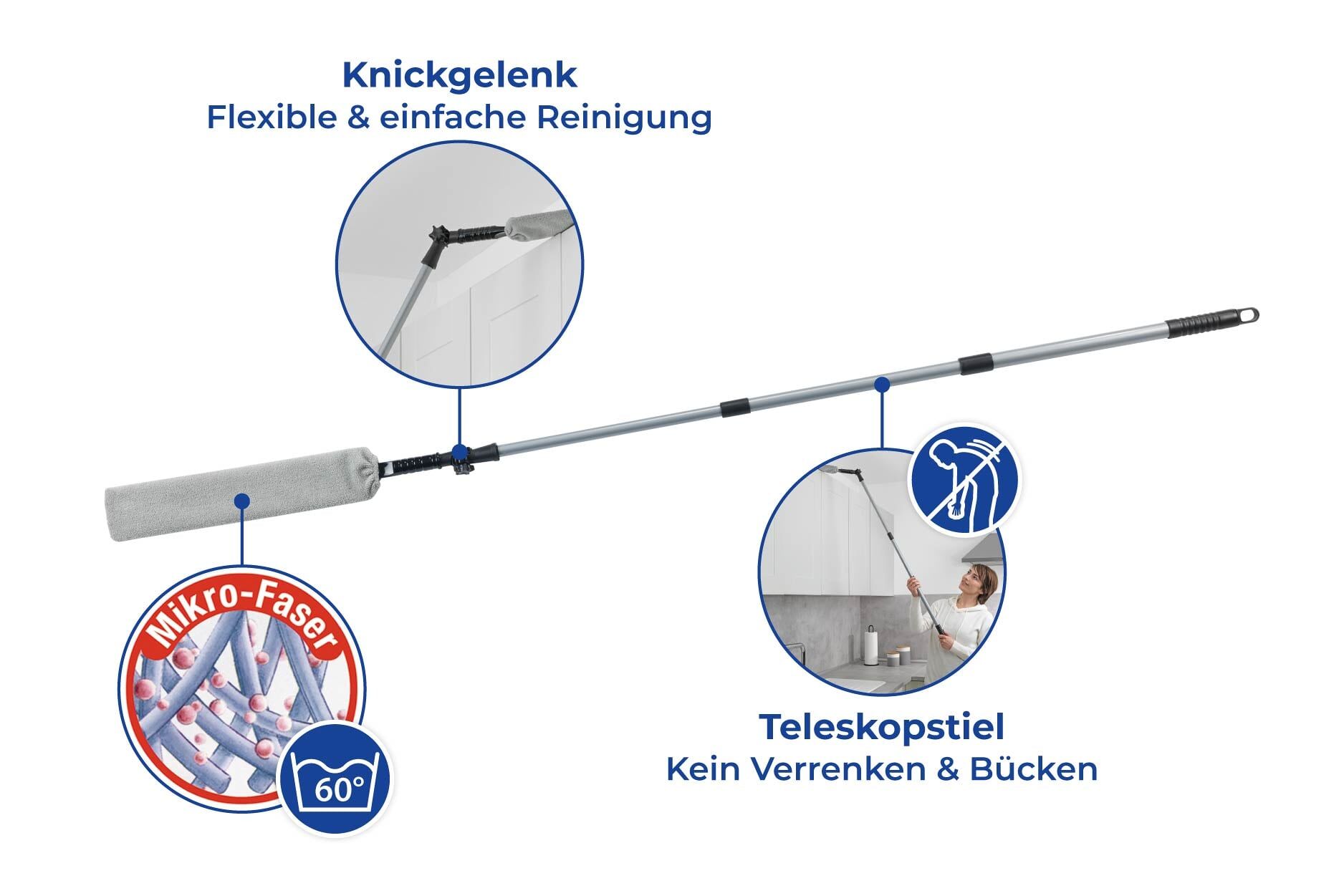 Teleskop-Staubschwert mit Knickgelenk