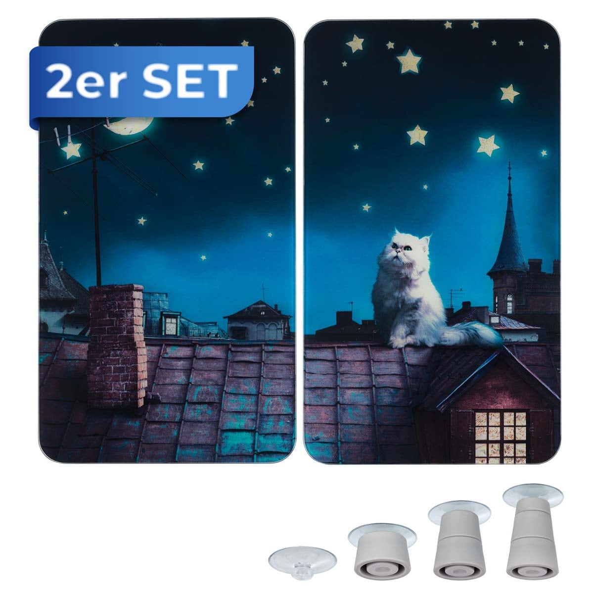 Glas Herdabteckplatte 2 teilig, Moon Cat