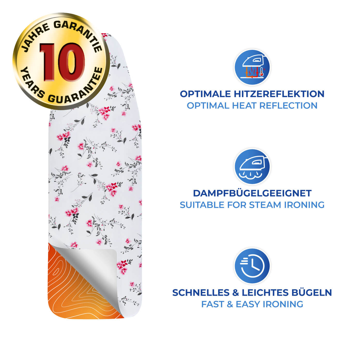 Keramik Bügelbrettbezug für Dampfbügeleisen, Floral, Größe M