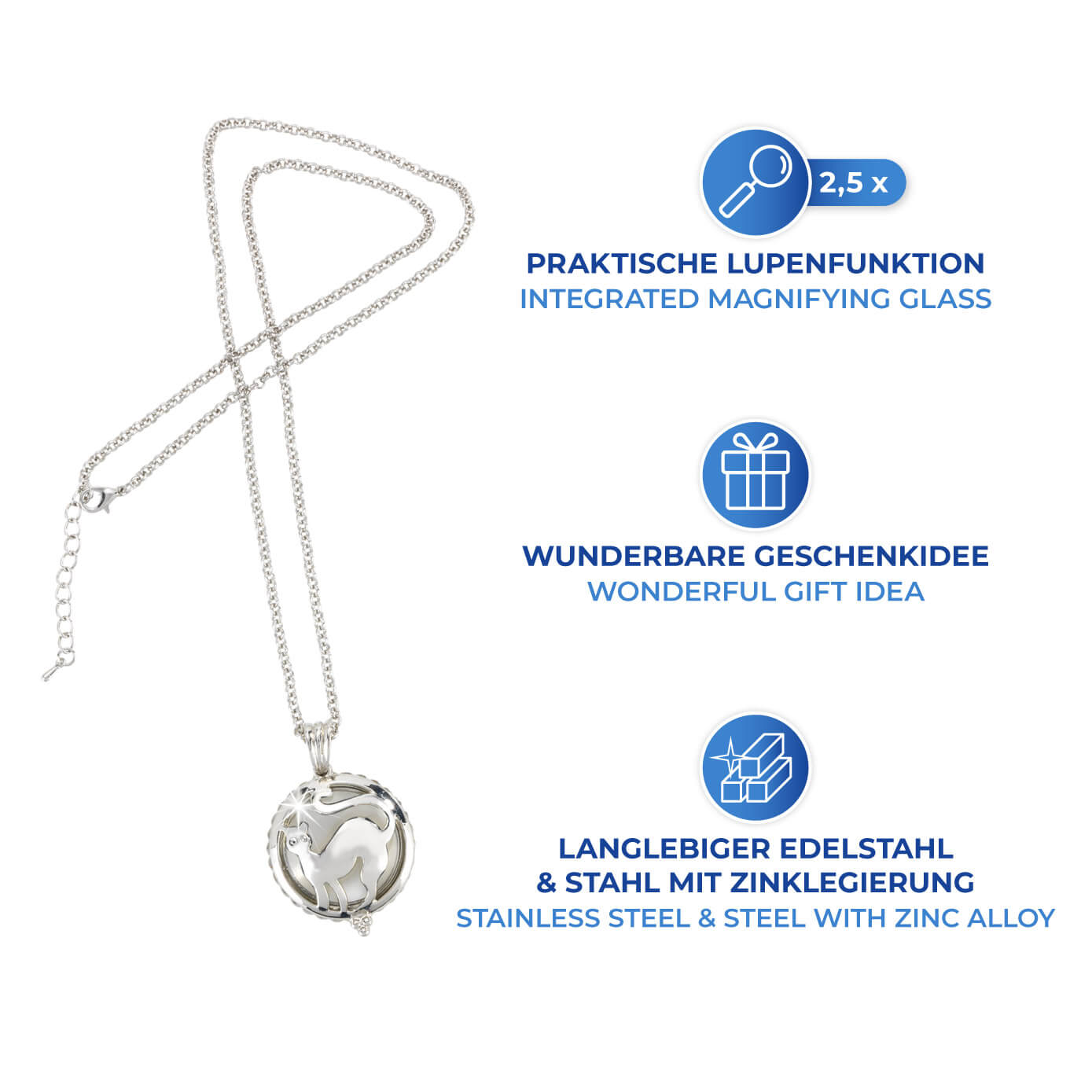 Kette mit Lupenanhänger KATZE Kette mit Lupenanhänger KATZE