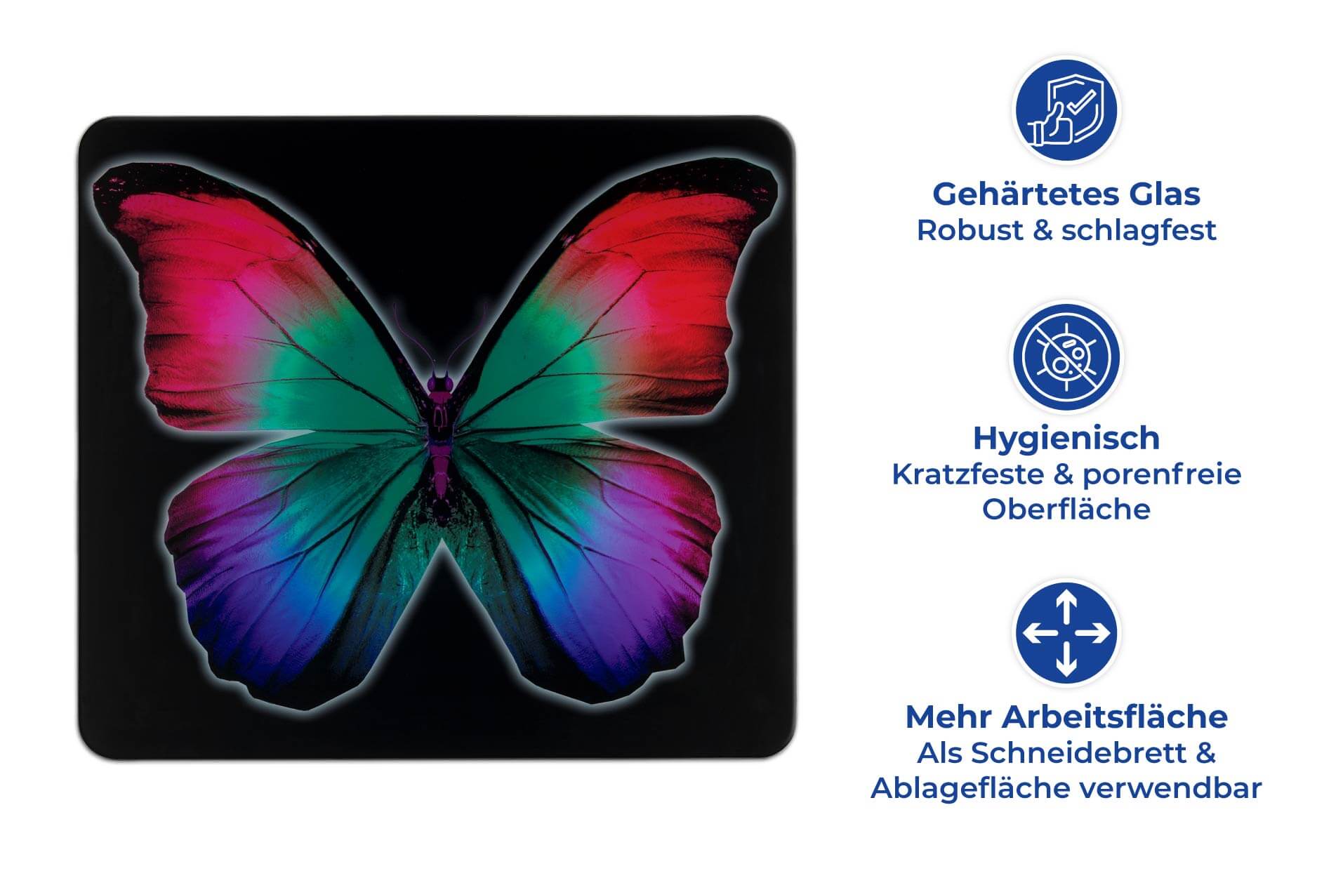 Multi-Platte Butterfly by Night, für Glaskeramik Kochfelder, Schneidbrett