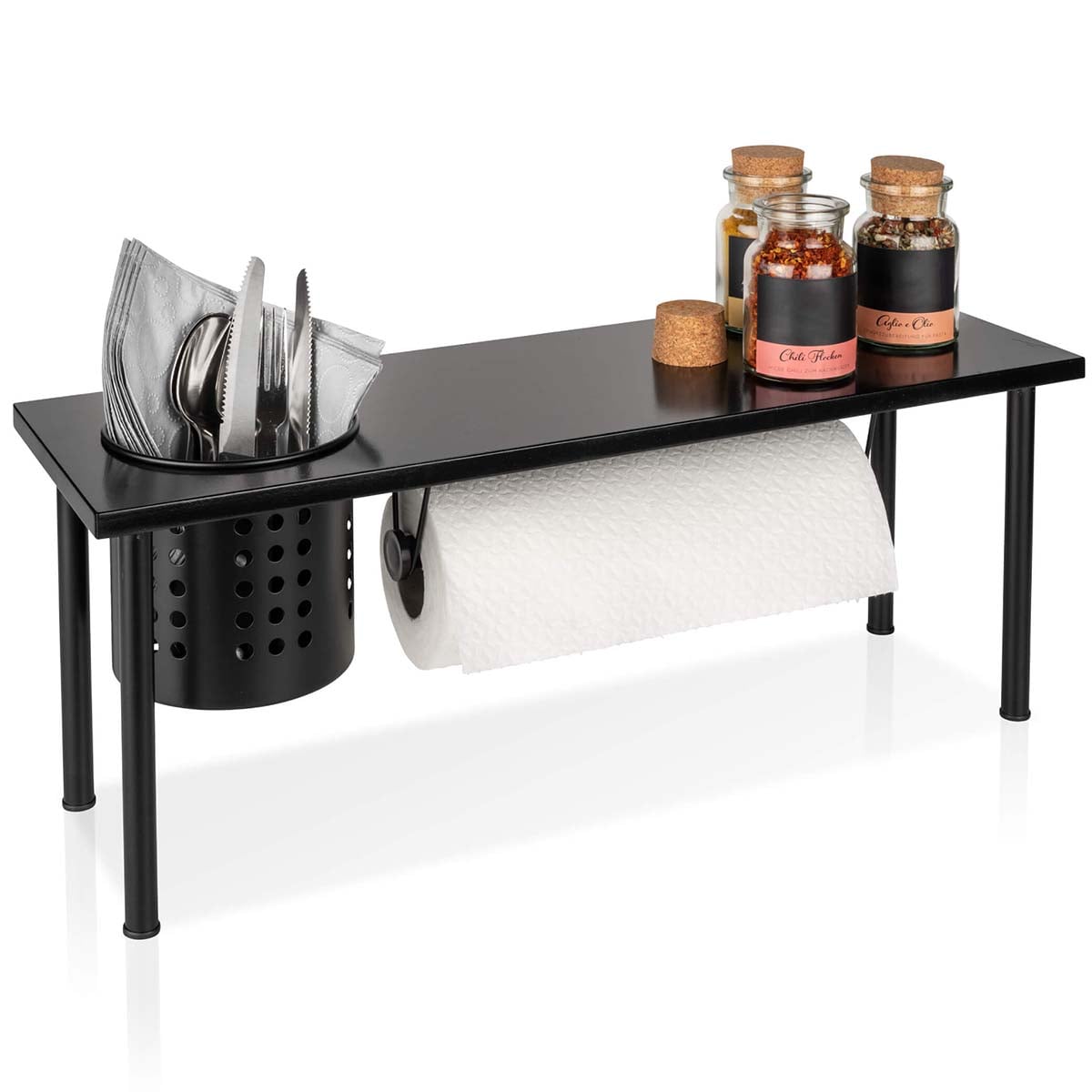 Regal mit Rollenhalter, Schwarz Regal mit Rollenhalter, Schwarz