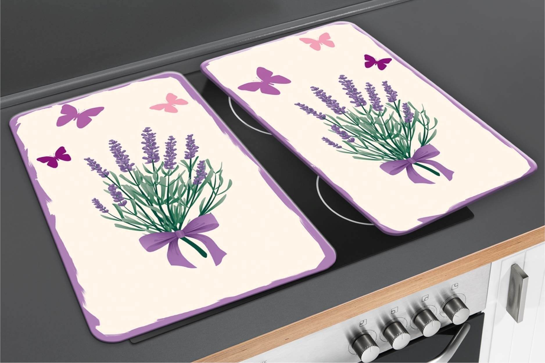 Herdabdeckplatte Universal Lavendel-Bouquet 2er Set, für alle Herdarten