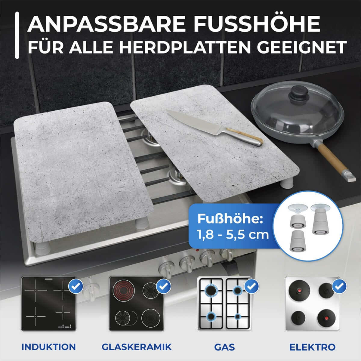 Herdabdeckplatten Universal Beton 2er Set, für alle Herdarten Herdabdeckplatten Universal Beton 2er Set, für alle Herdarten