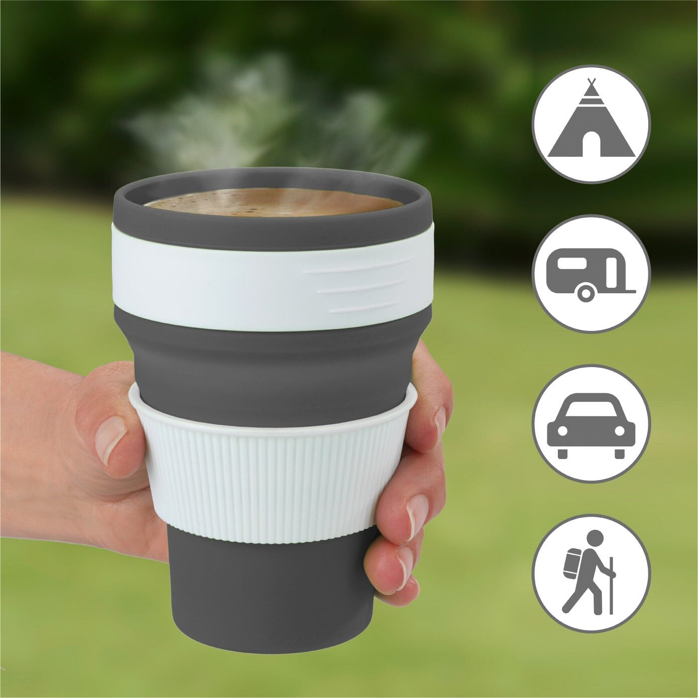 Faltbarer Silikon Coffee-to-go-Becher, 2er Set Faltbarer Silikon Coffee-to-go-Becher, 2er Set