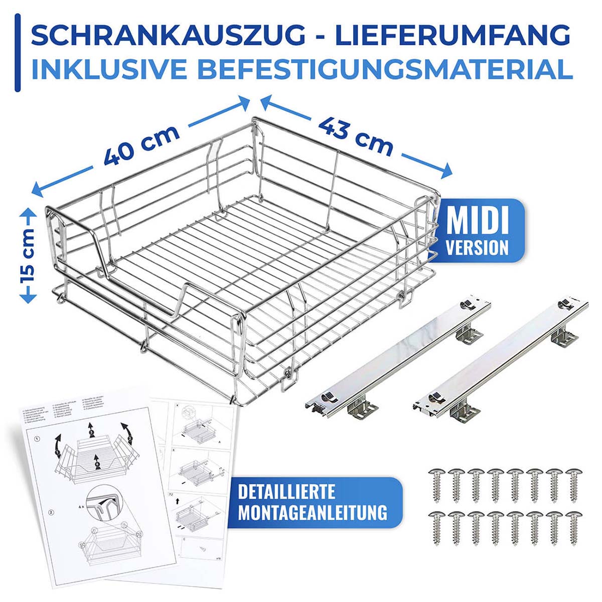 Schrankauszug Midi, ausziehbare Ablage