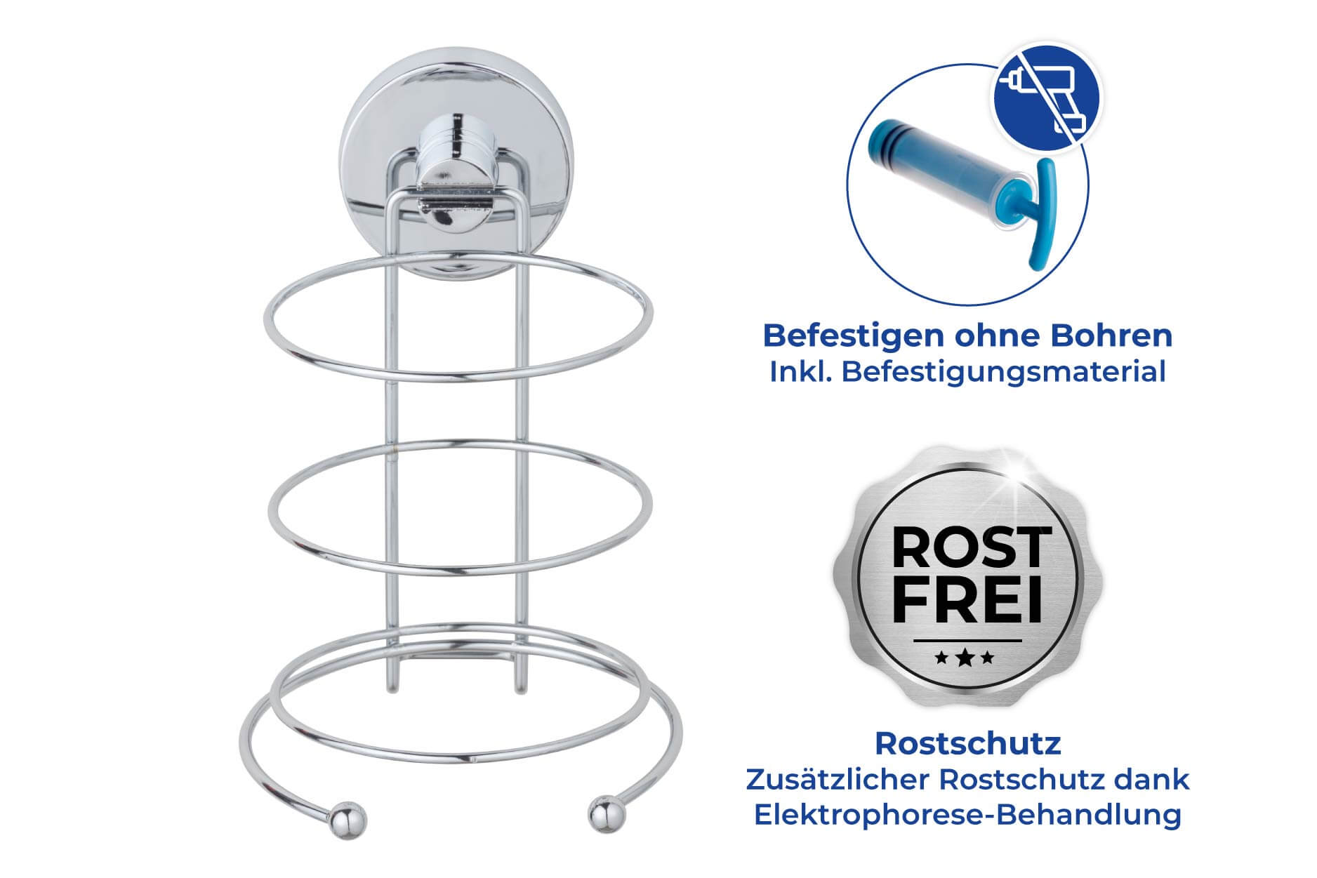 Vacuum-Loc® Haartrocknerhalter, Befestigen ohne bohren Vacuum-Loc® Haartrocknerhalter, Befestigen ohne bohren