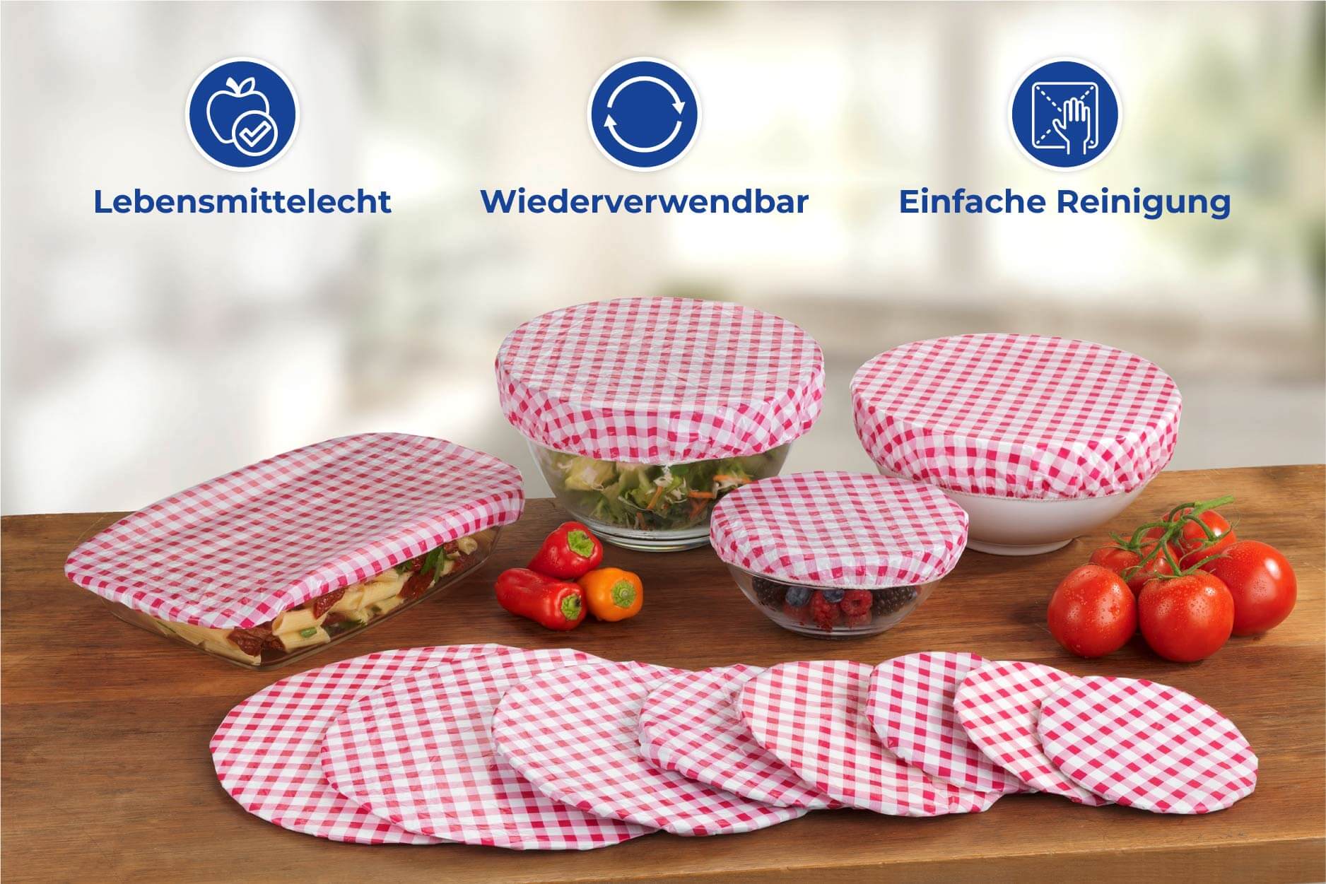 Topfhauben-Set Karo-Klassik, 12 teilig Topfhauben-Set Karo-Klassik, 12 teilig