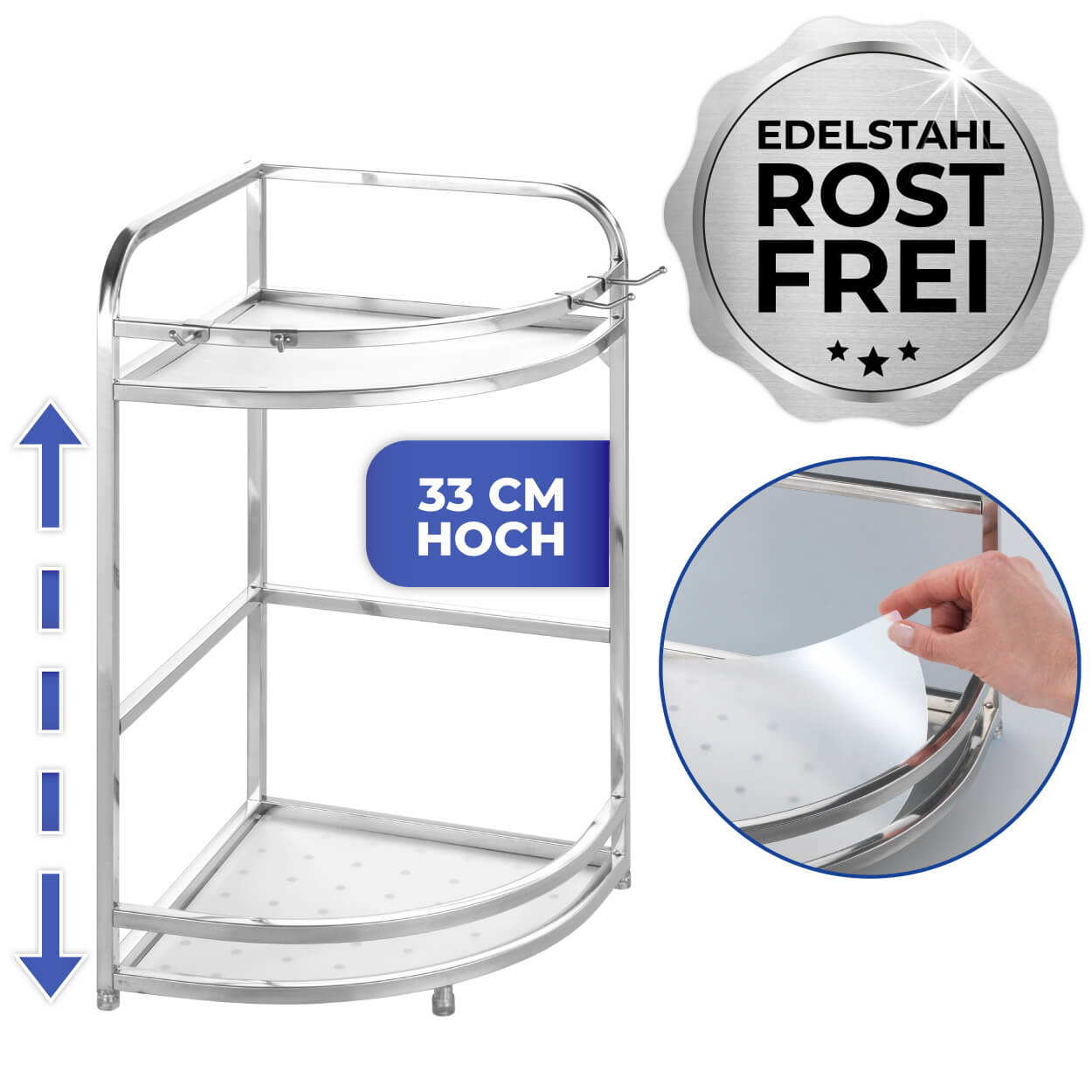 Eckregal Edelstahl, 4 Haken Eckregal Edelstahl, 4 Haken
