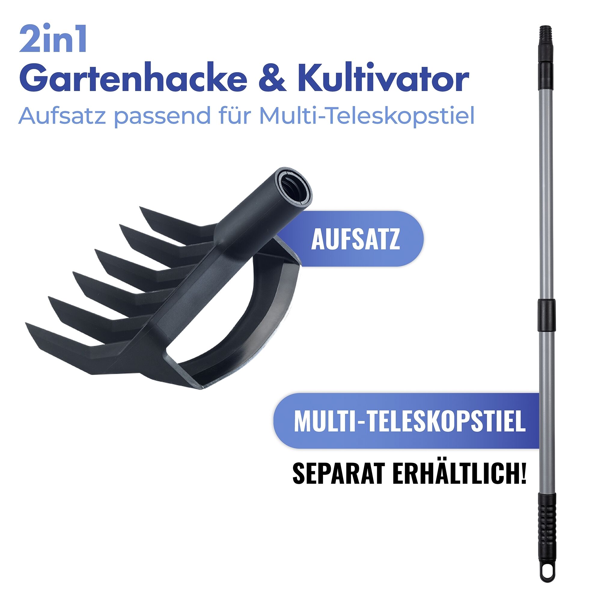 Gartenhacke & Kultivator für Teleskopstiel 2in1