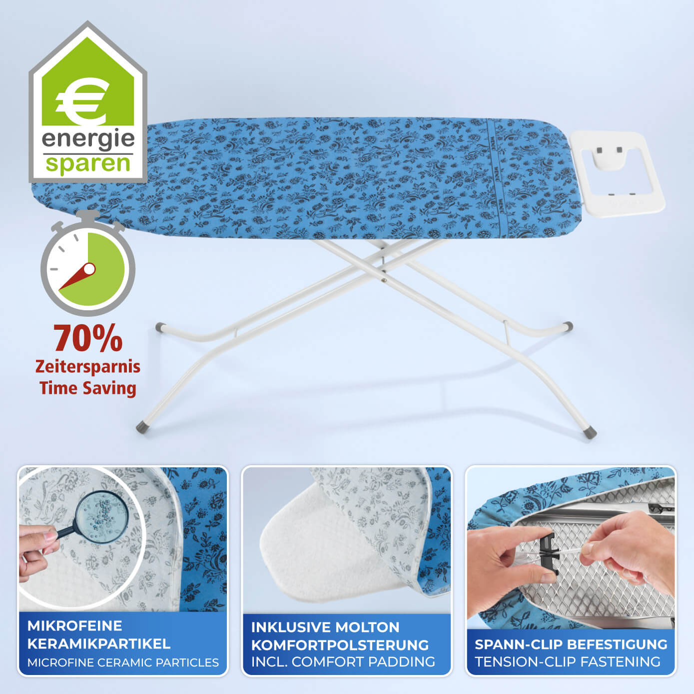 Keramik Bügelbrettbezug für Dampfbügeleisen, Waterflowers, Größe M