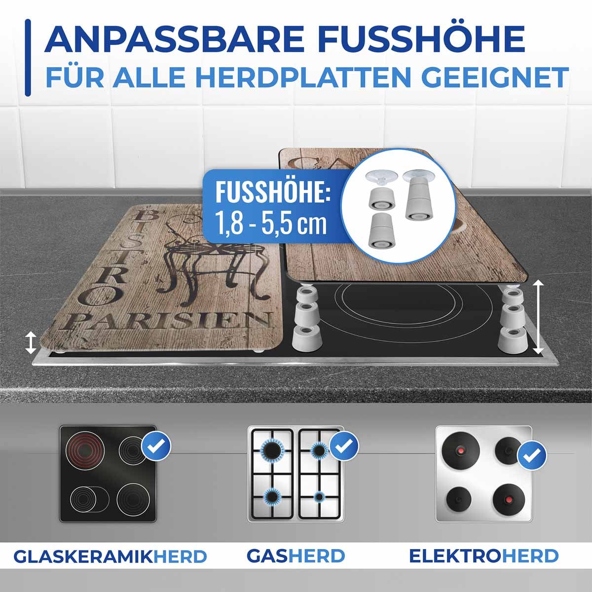 Herdabdeckplatte Universal Bistro 2er Set, für alle Herdarten