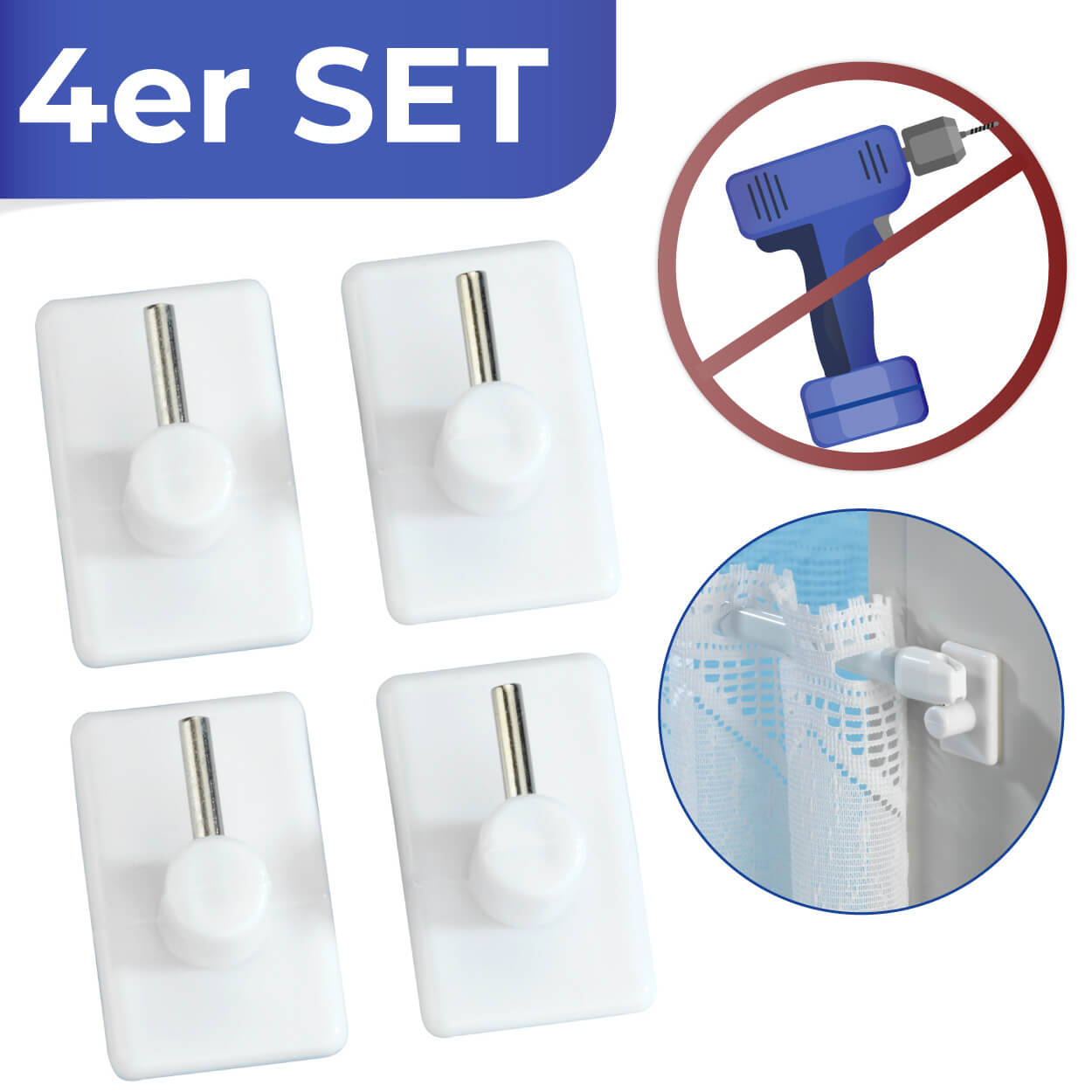 Gardinenhaken Weiß, 4er Set
