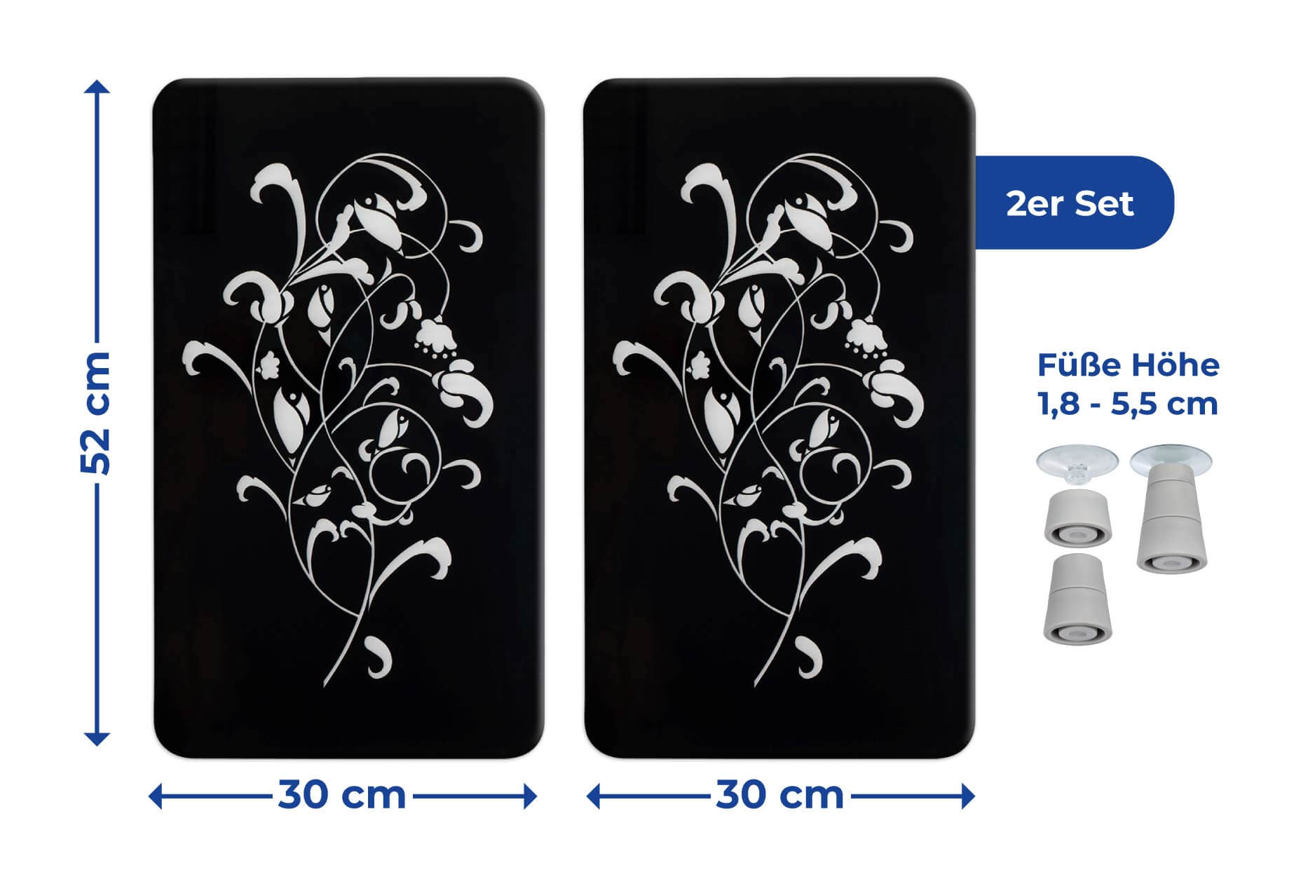 Herdabdeckplatte Universal Ornamento Nero 2er Set, für alle Herdarten
