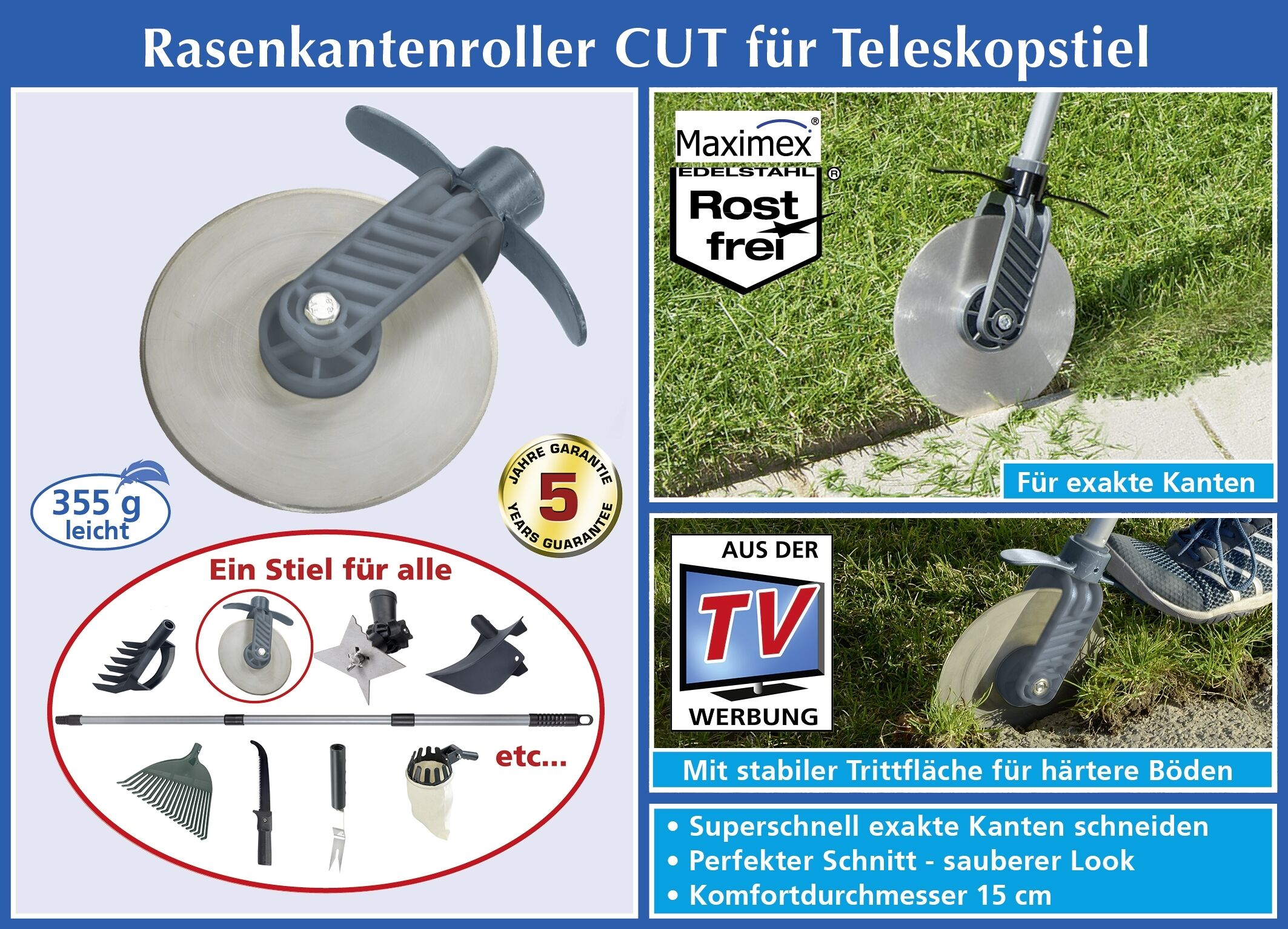 Rasenkantenroller CUT für Teleskopstiel