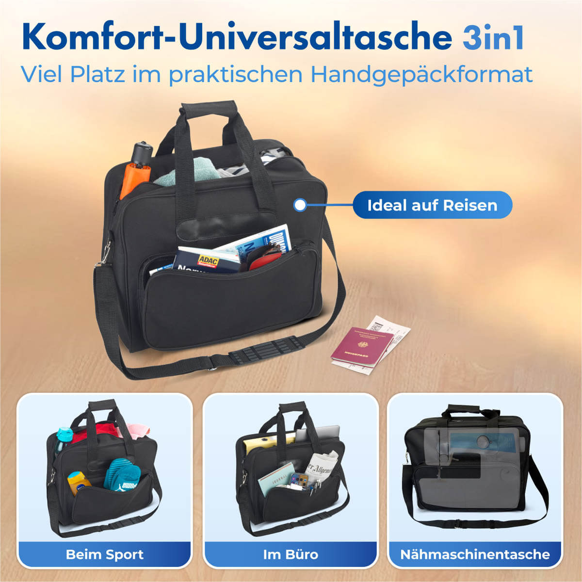 Komfort-Universaltasche 3in1, schwarz