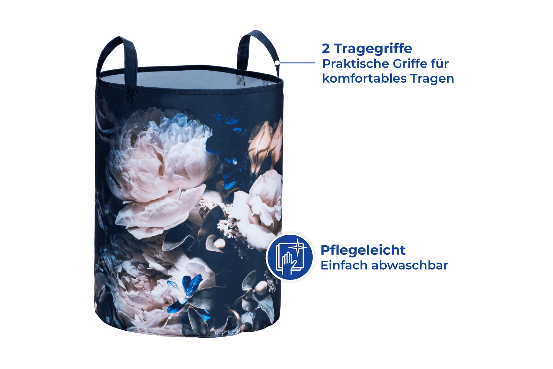 Wäschesammler Pfingstrose, Polyester, 55 L